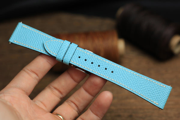 LEATHER WATCH STRAP, BABY BLUE EPSOM LEATHER WATCH BAND.