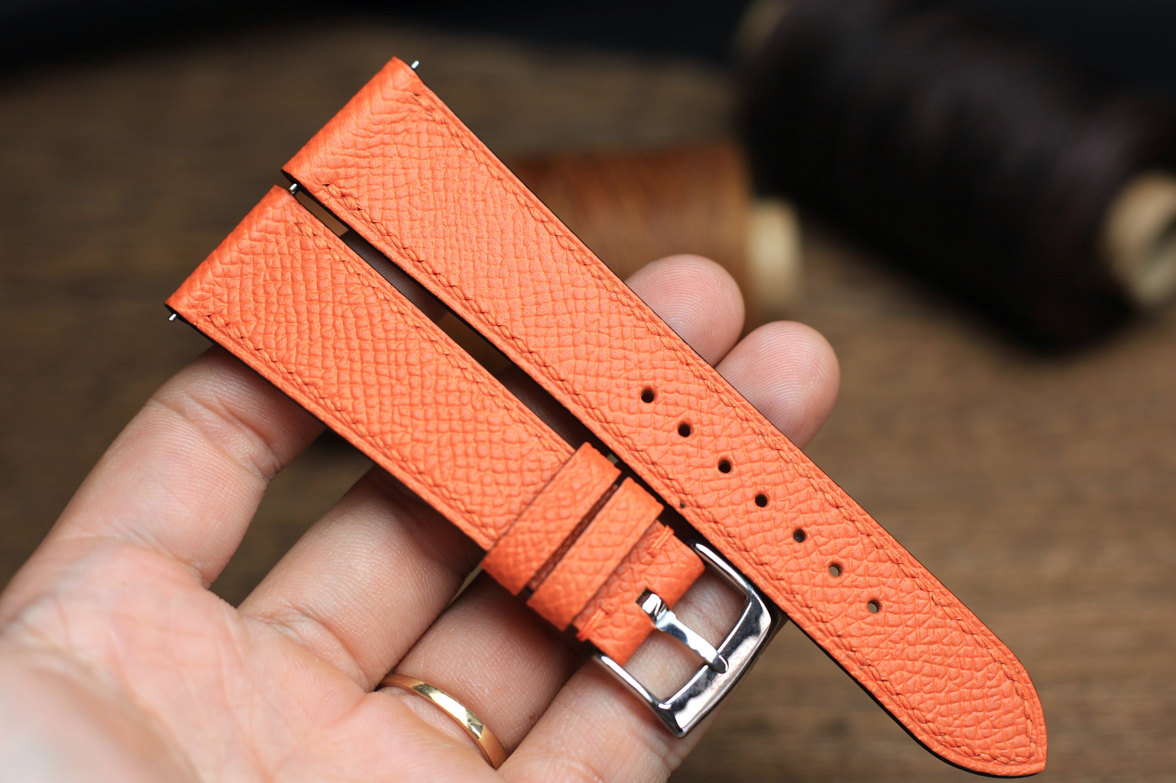 Orange Epsom Leather Handmade Watch Strap