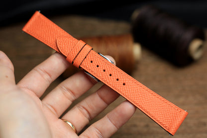 Orange Epsom Leather Handmade Watch Strap