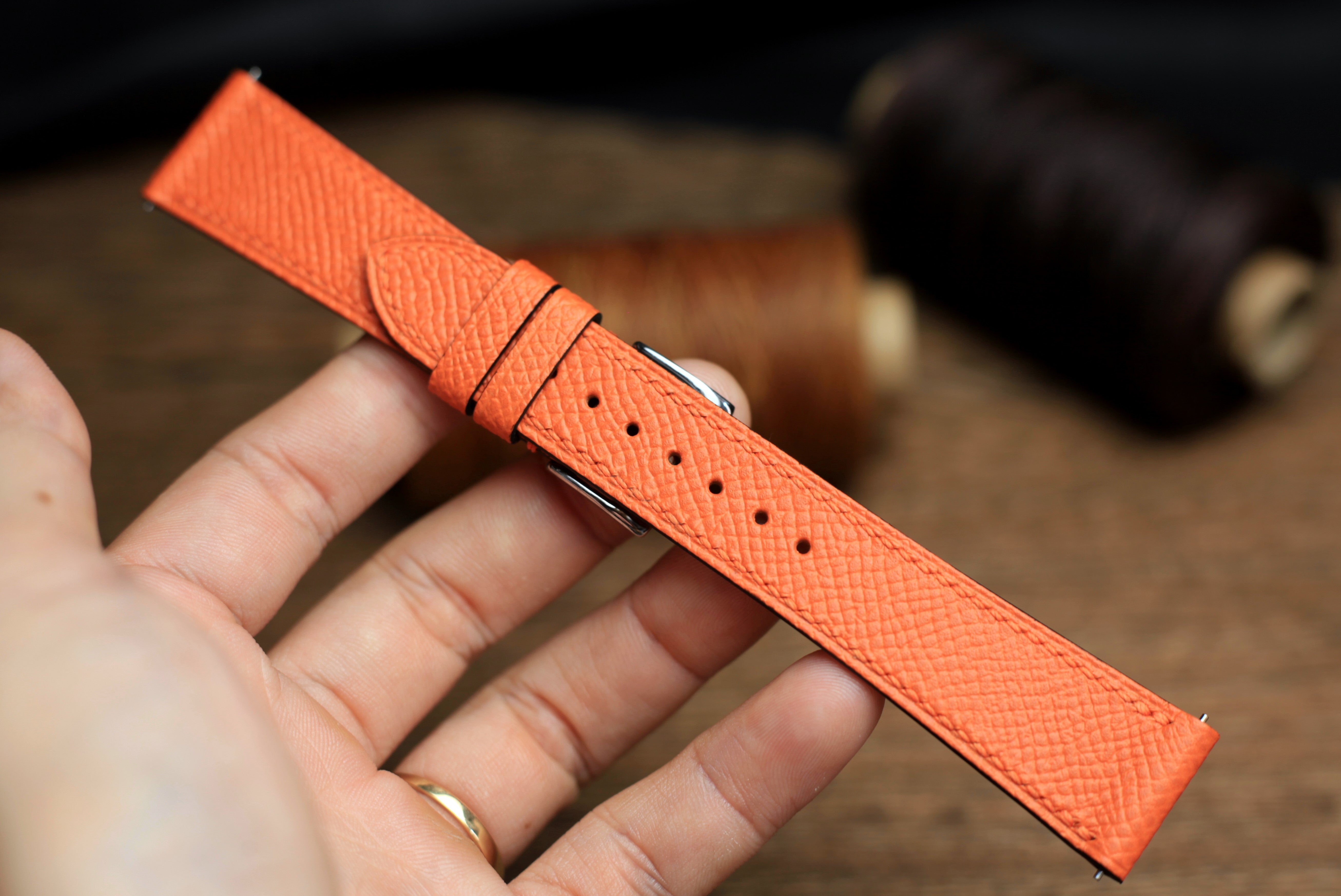 Orange Epsom Leather Handmade Watch Strap