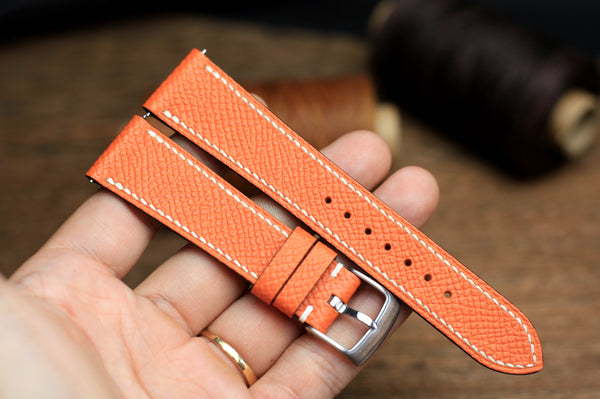 LEATHER WATCH STRAP, ORANGE EPSOM LEATHER HANDMADE BAND.