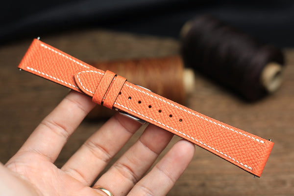 LEATHER WATCH STRAP, ORANGE EPSOM LEATHER HANDMADE BAND.