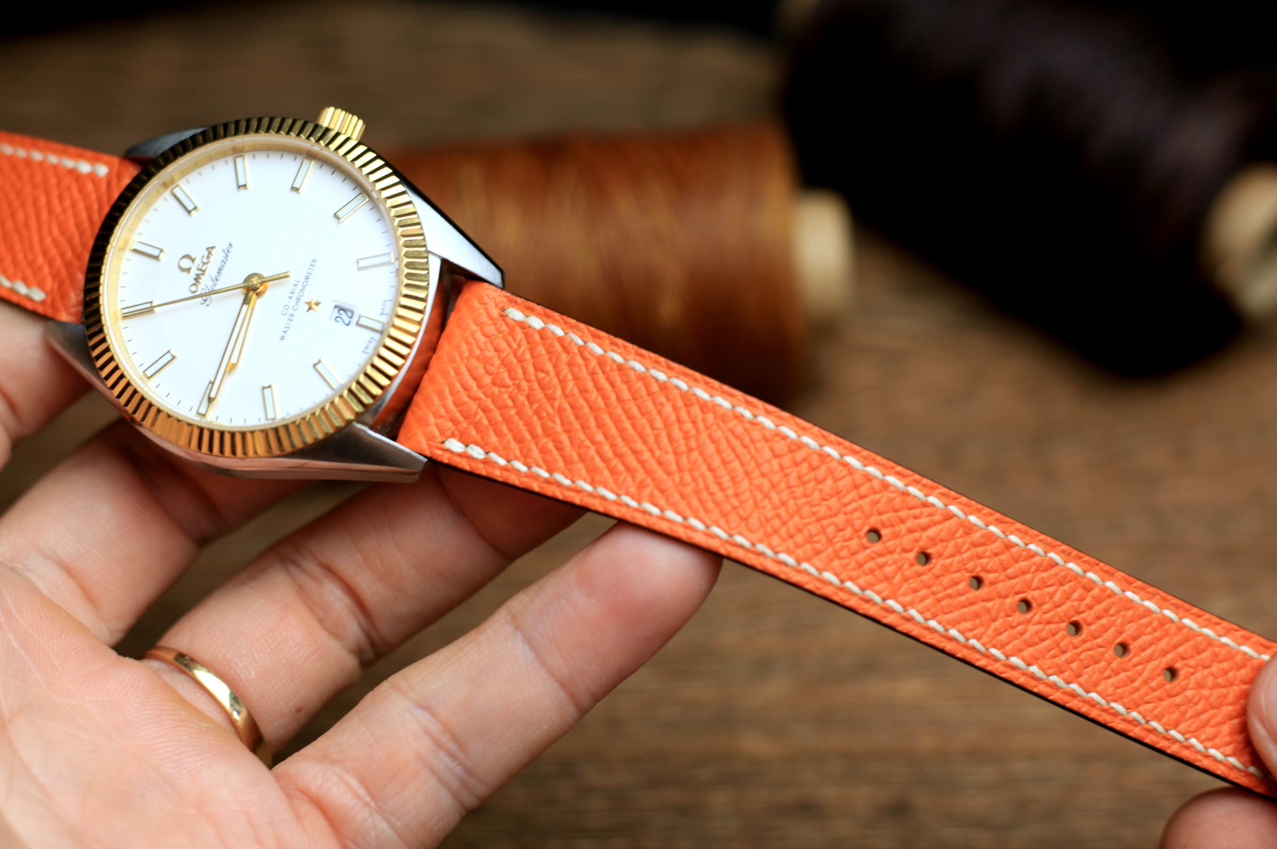 Orange Epsom Leather Handmade Watch Strap
