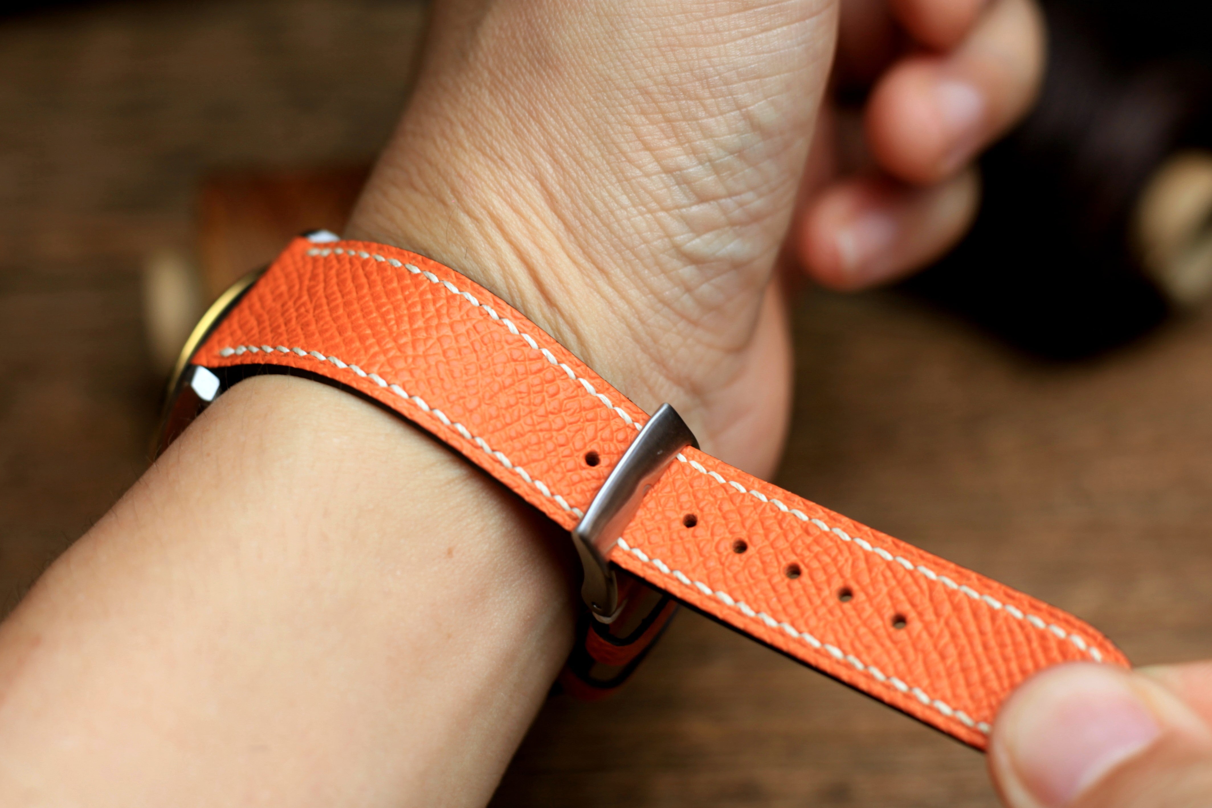 Orange Epsom Leather Handmade Watch Strap