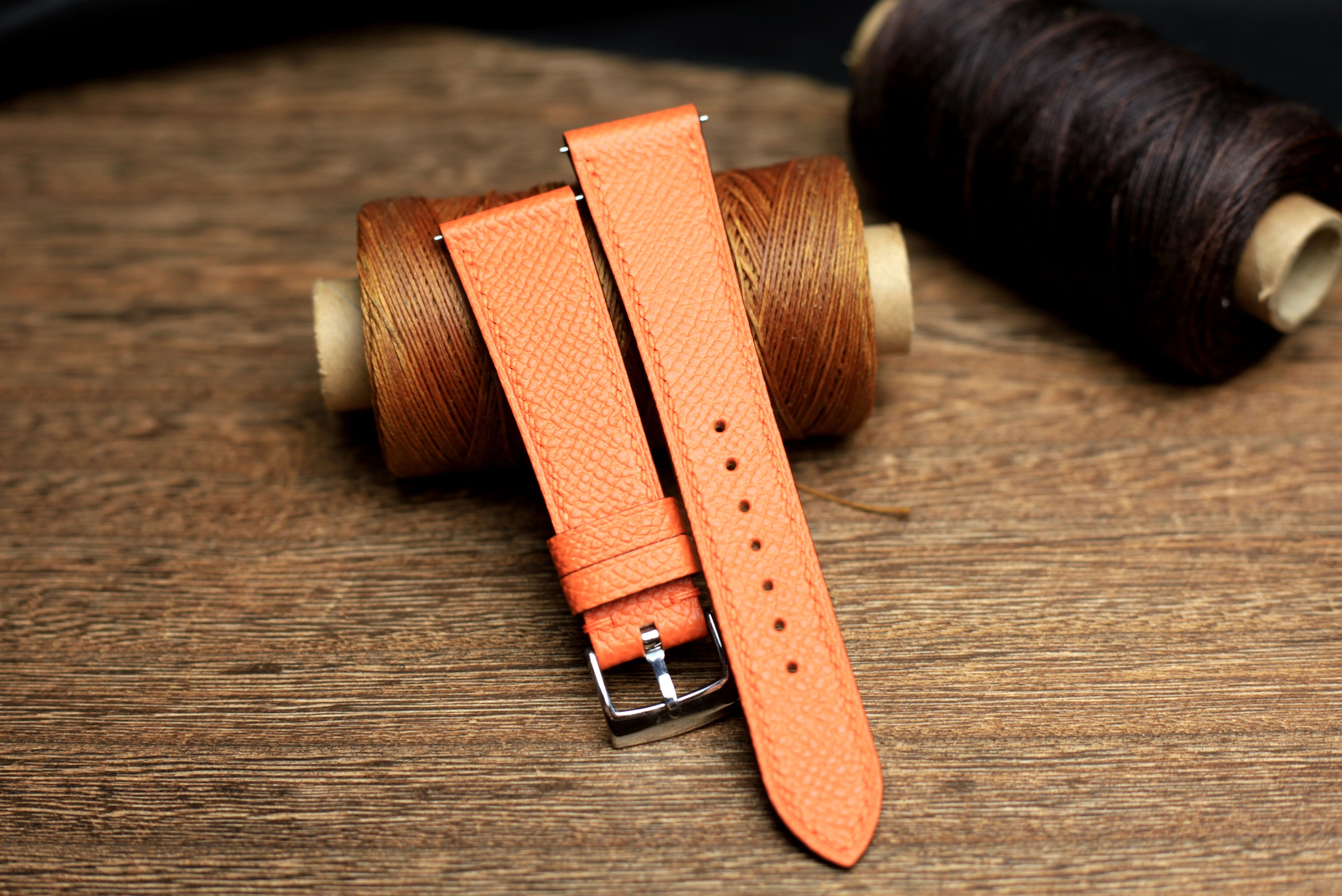 Orange Epsom Leather Handmade Watch Strap