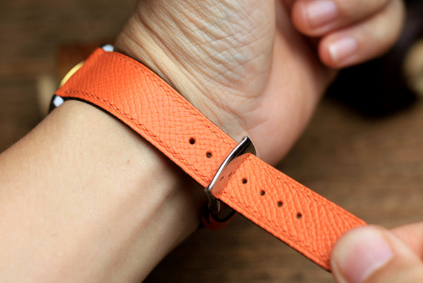 LEATHER WATCH STRAP, ORANGE EPSOM LEATHER HANDMADE BAND.