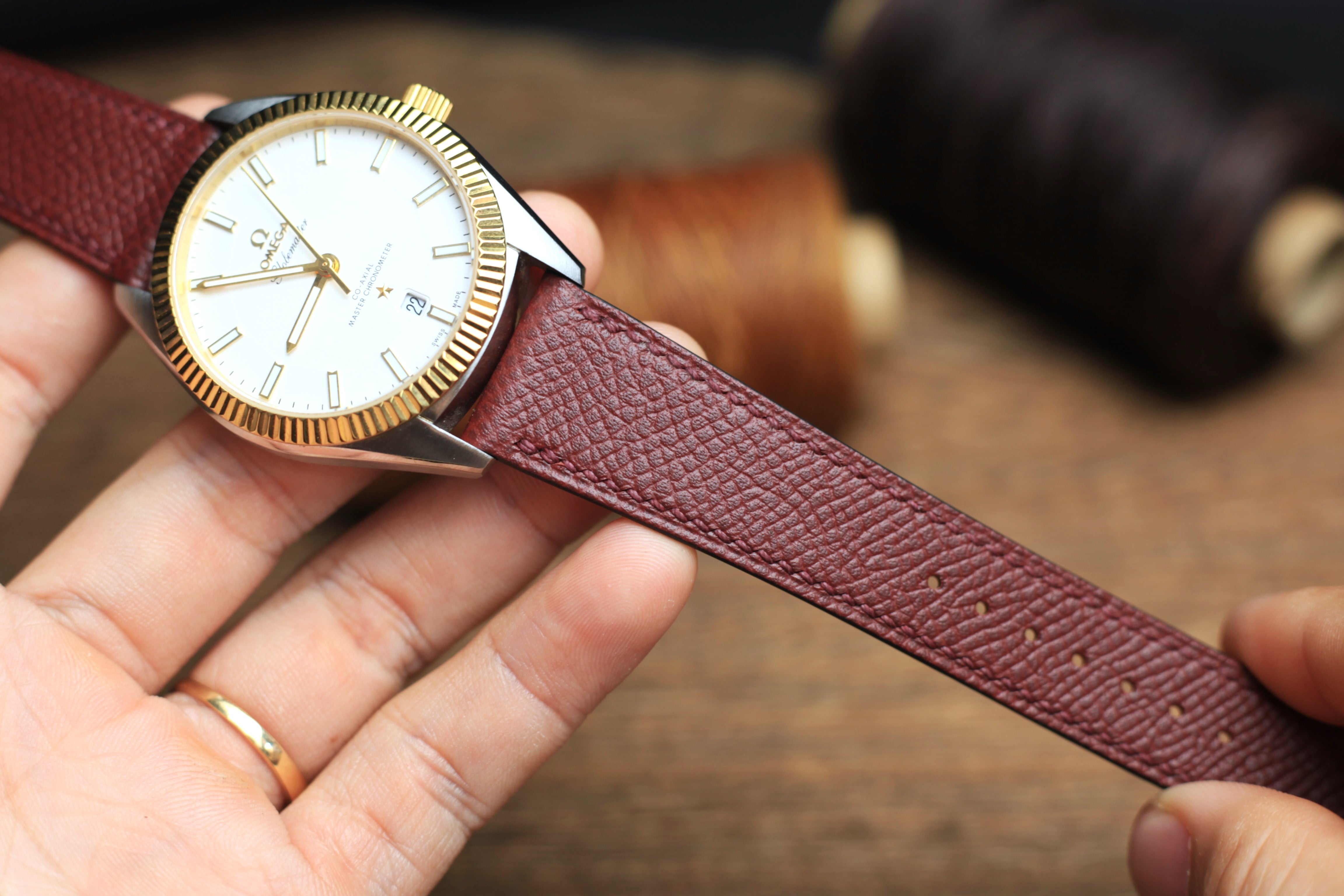 Epsom Burgundy Leather Handmade Watch Strap