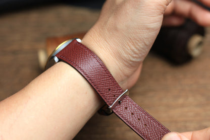 Epsom Burgundy Leather Handmade Watch Strap