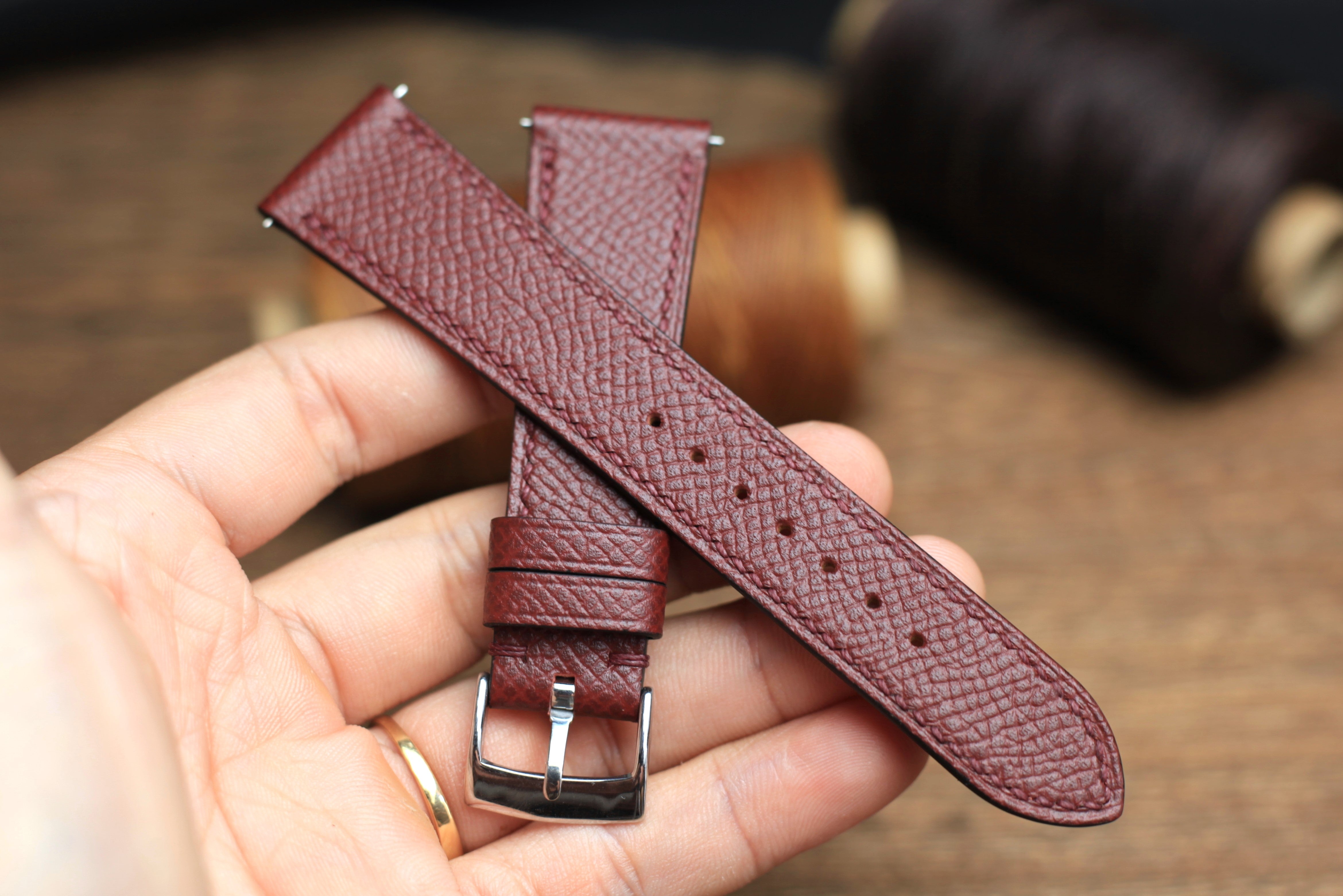 Epsom Burgundy Leather Handmade Watch Strap