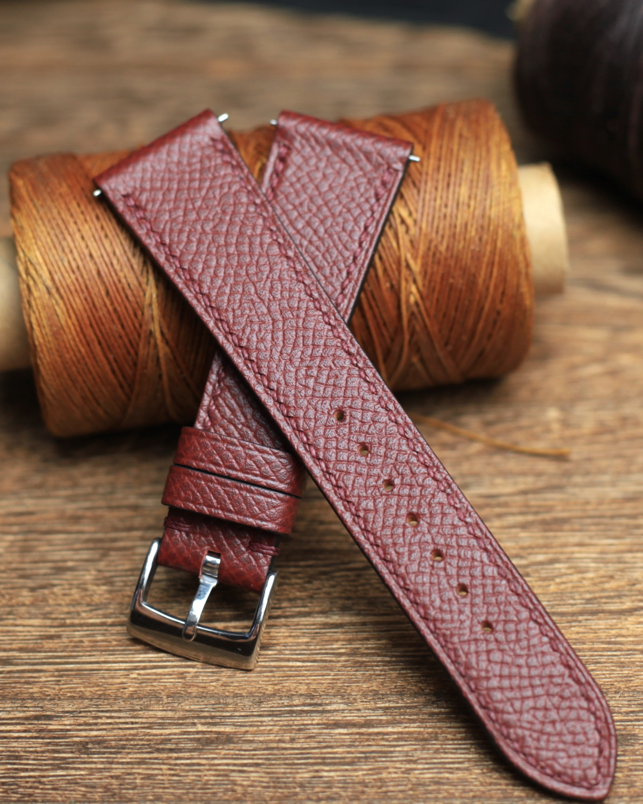Epsom Burgundy Leather Handmade Watch Strap