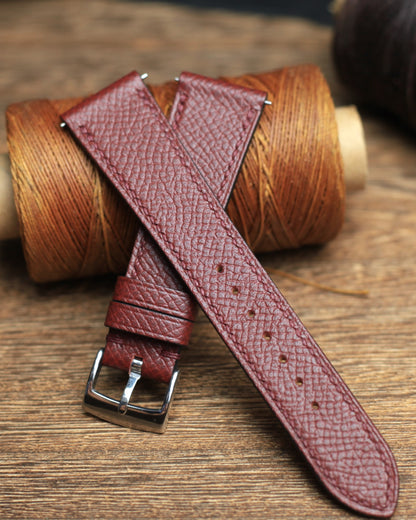 Epsom Burgundy Leather Handmade Watch Strap