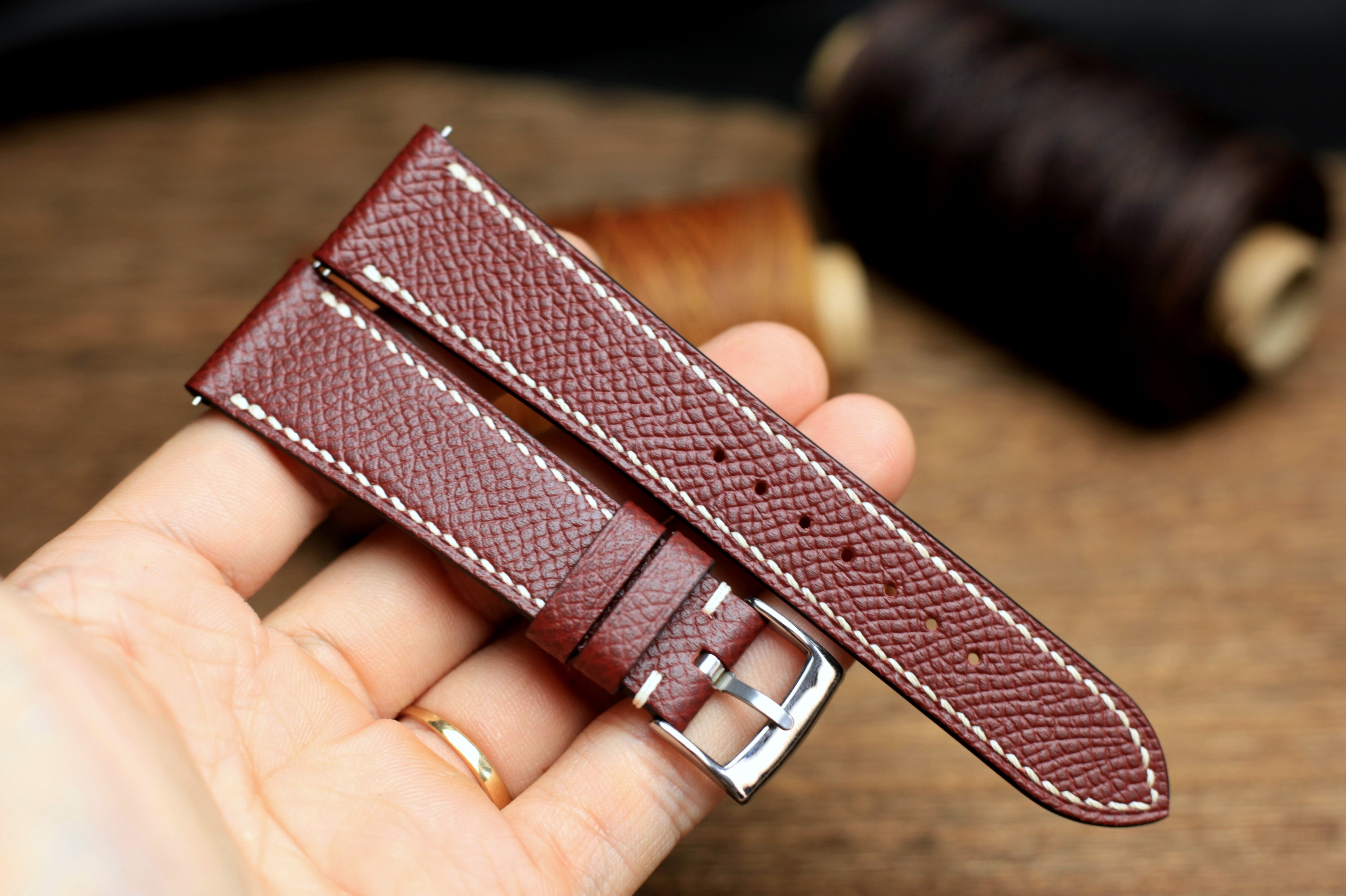 Epsom Burgundy Leather Handmade Watch Strap