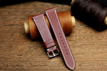 Epsom Burgundy Leather Handmade Watch Strap