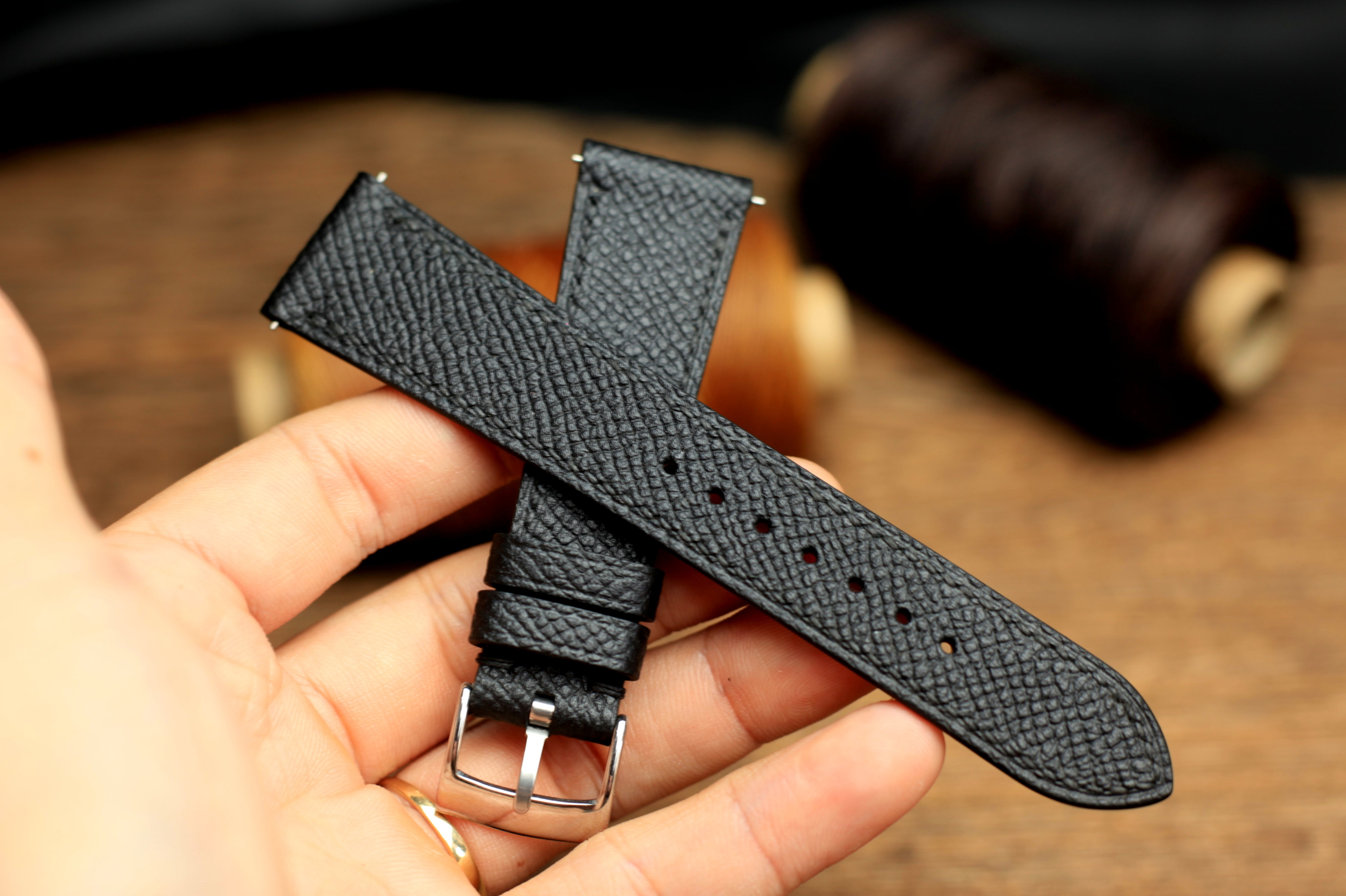 Black Epsom Leather Handmade Watch Strap