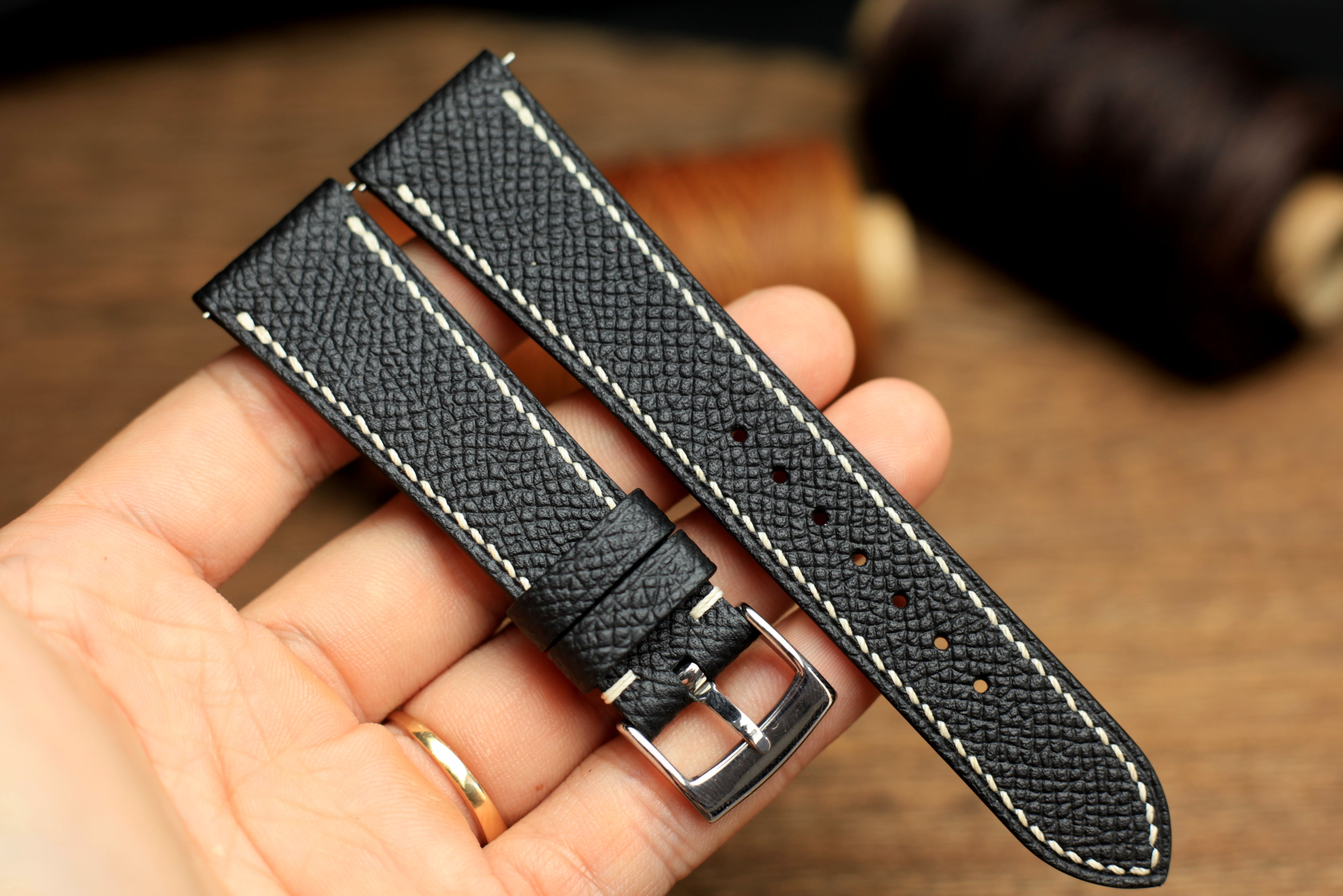 Black Epsom Leather Handmade Watch Strap