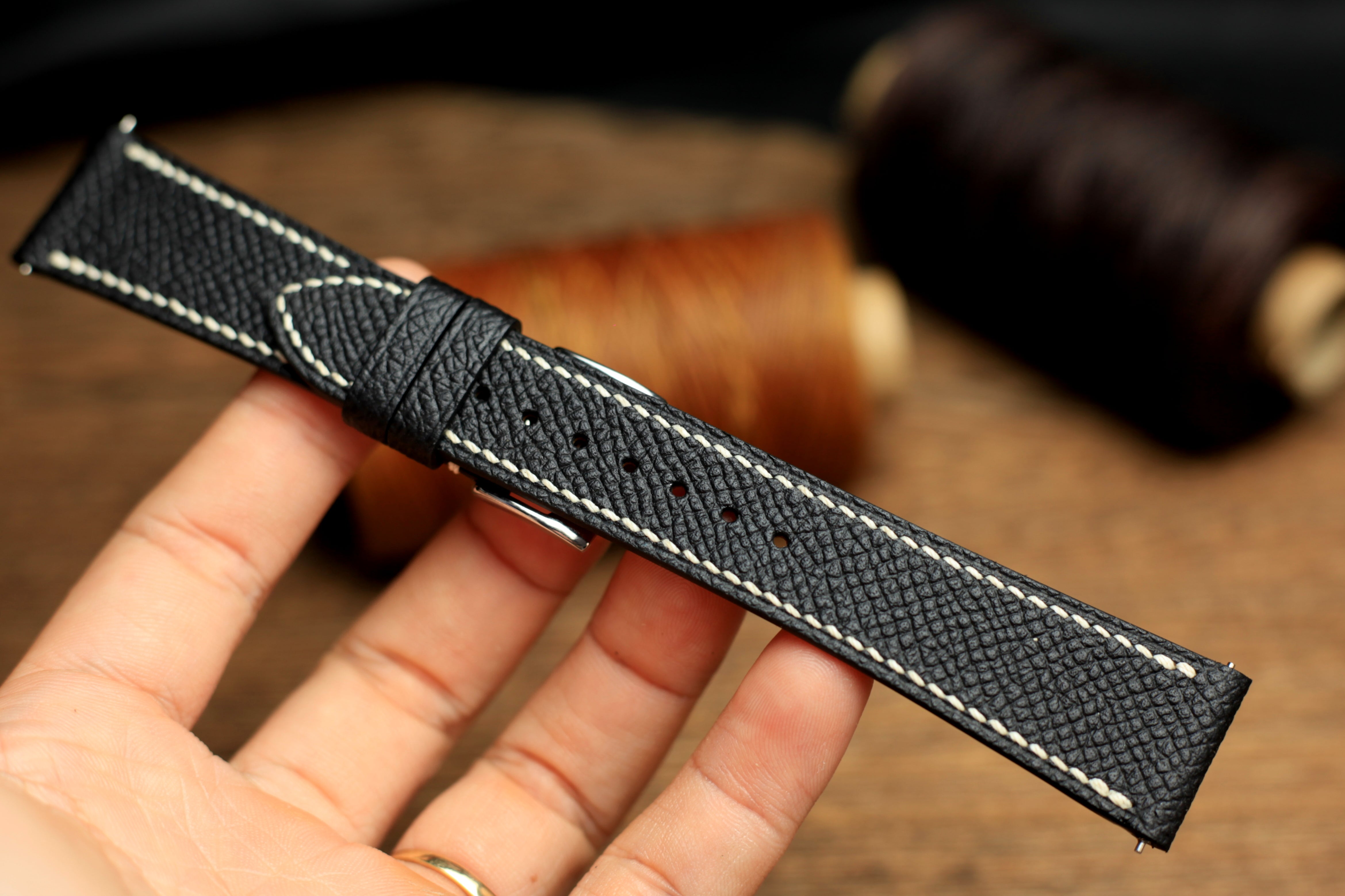 Black Epsom Leather Handmade Watch Strap
