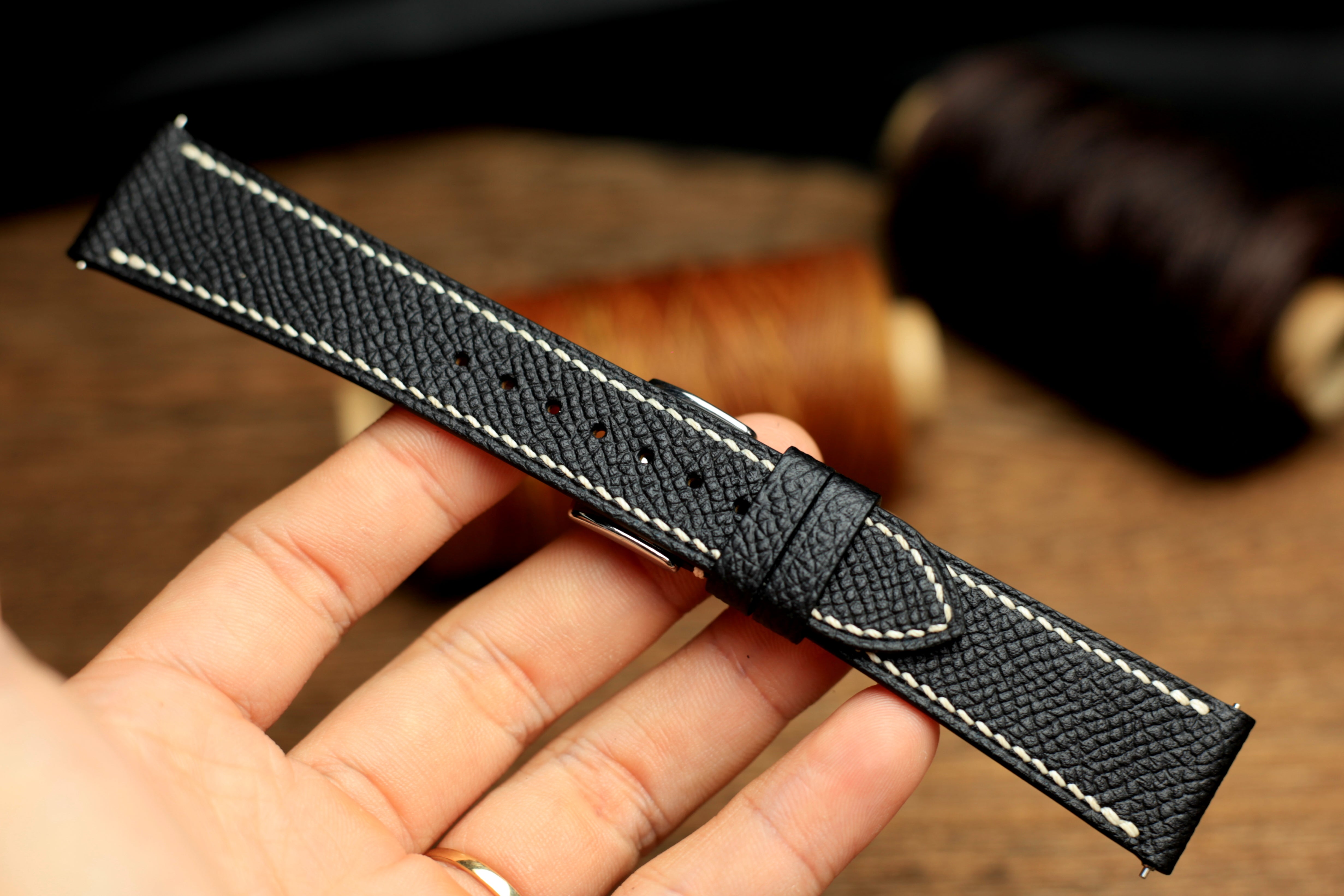 Black Epsom Leather Handmade Watch Strap