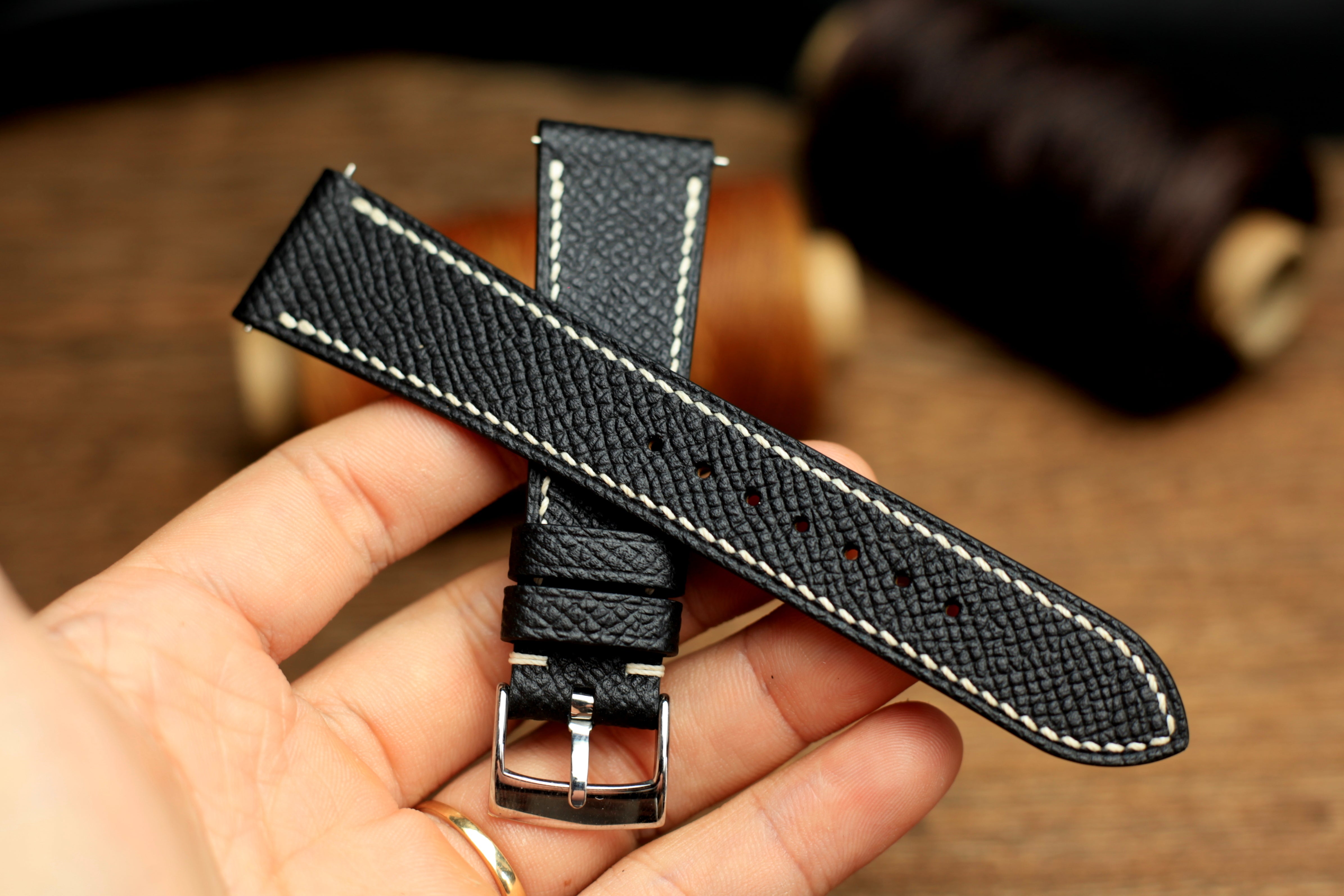 Black Epsom Leather Handmade Watch Strap