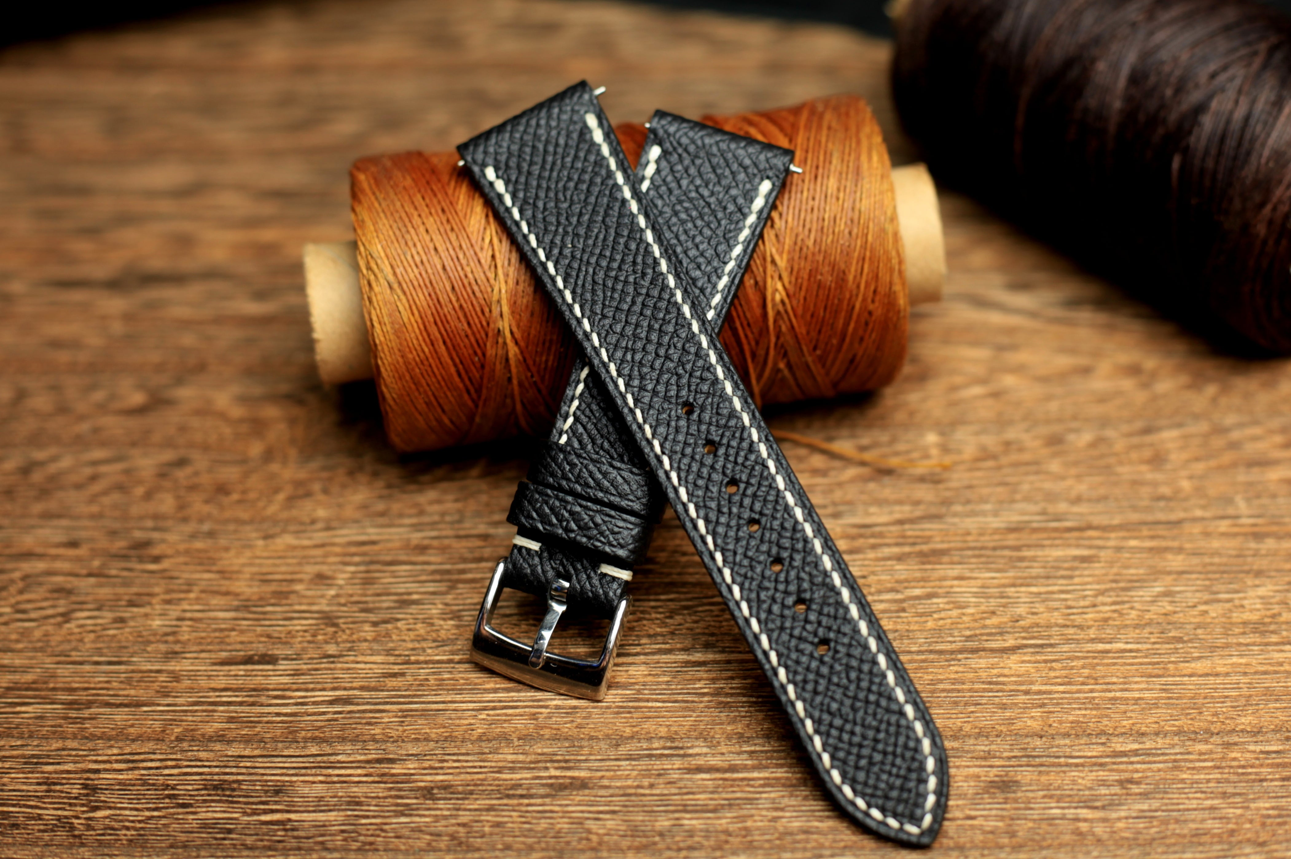 Black Epsom Leather Handmade Watch Strap