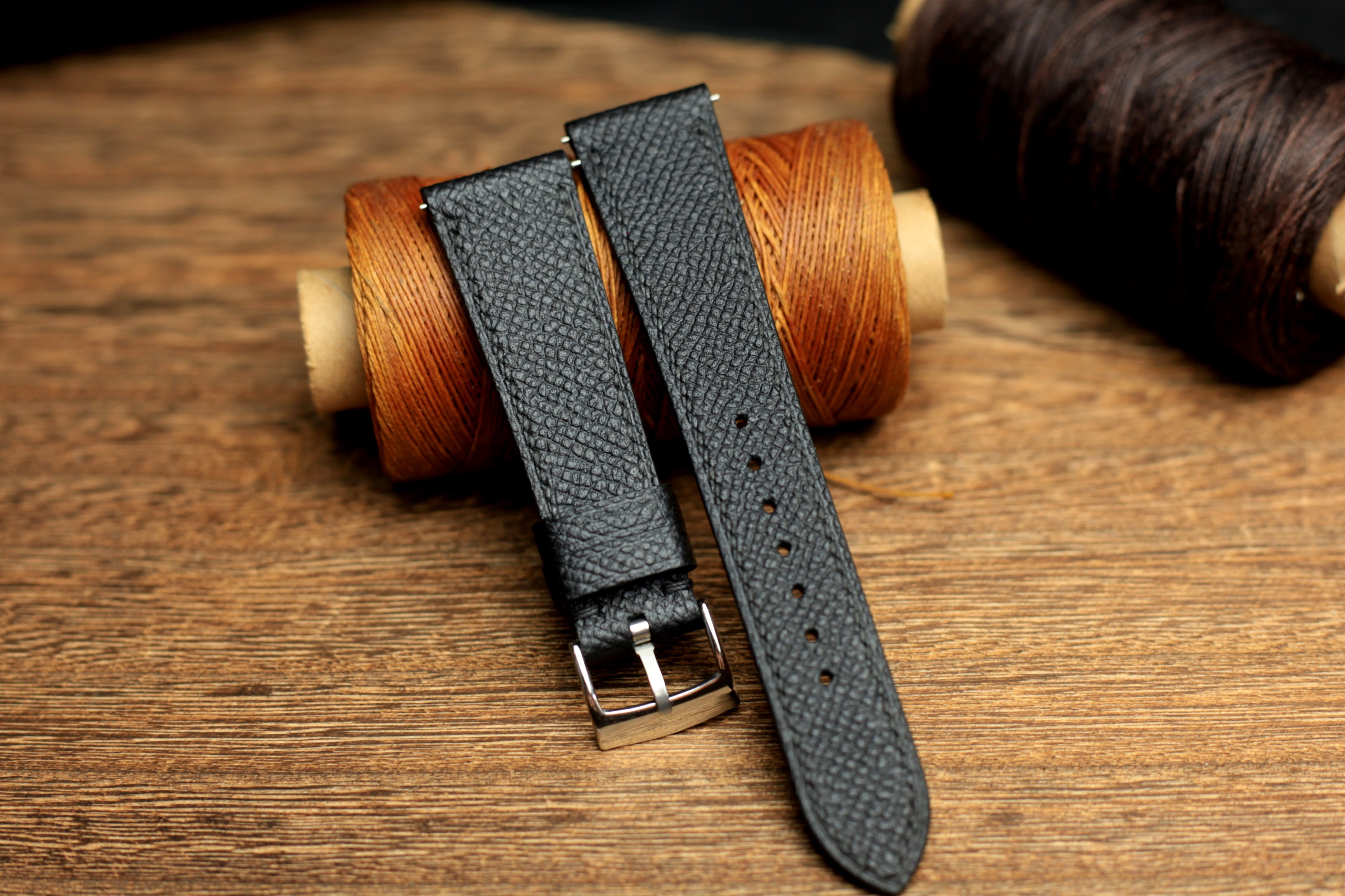 Black Epsom Leather Handmade Watch Strap