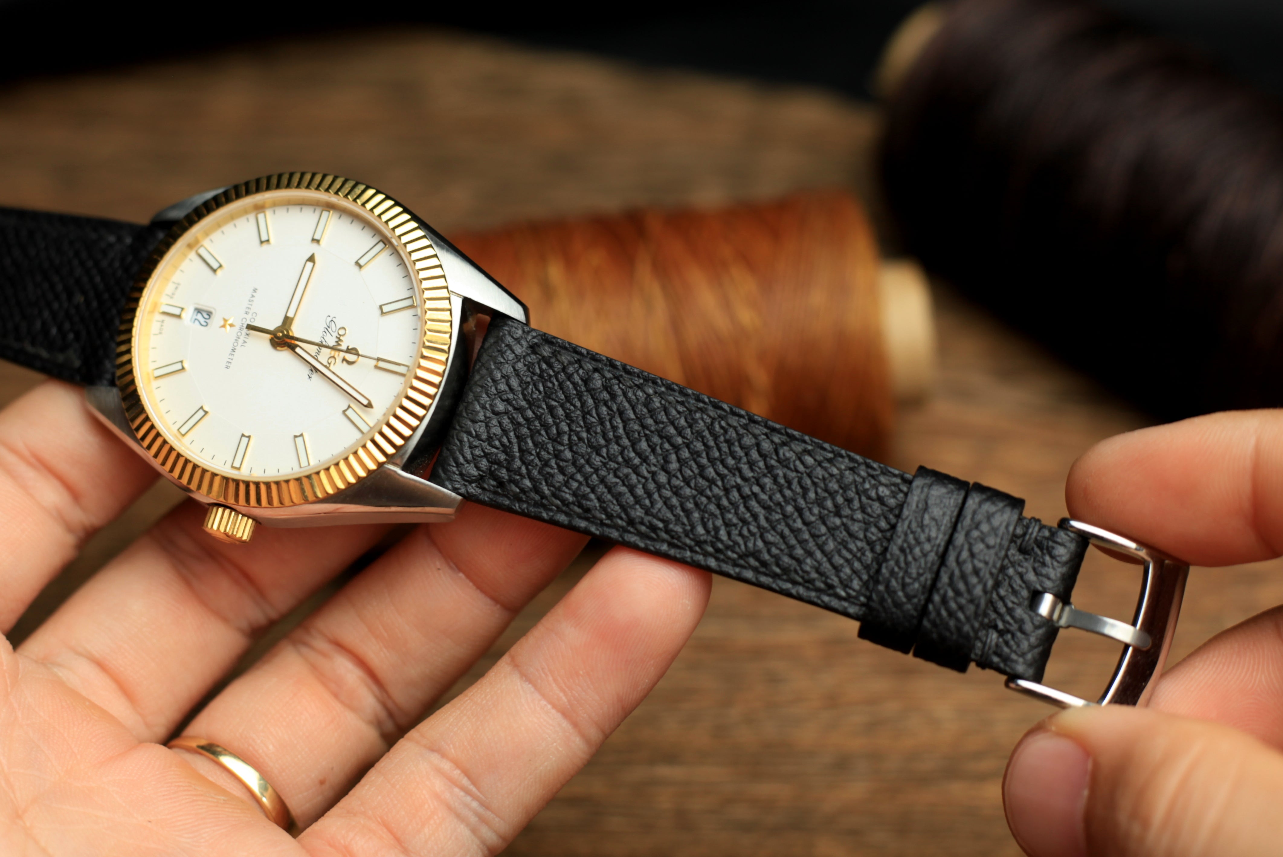 Black Epsom Leather Handmade Watch Strap