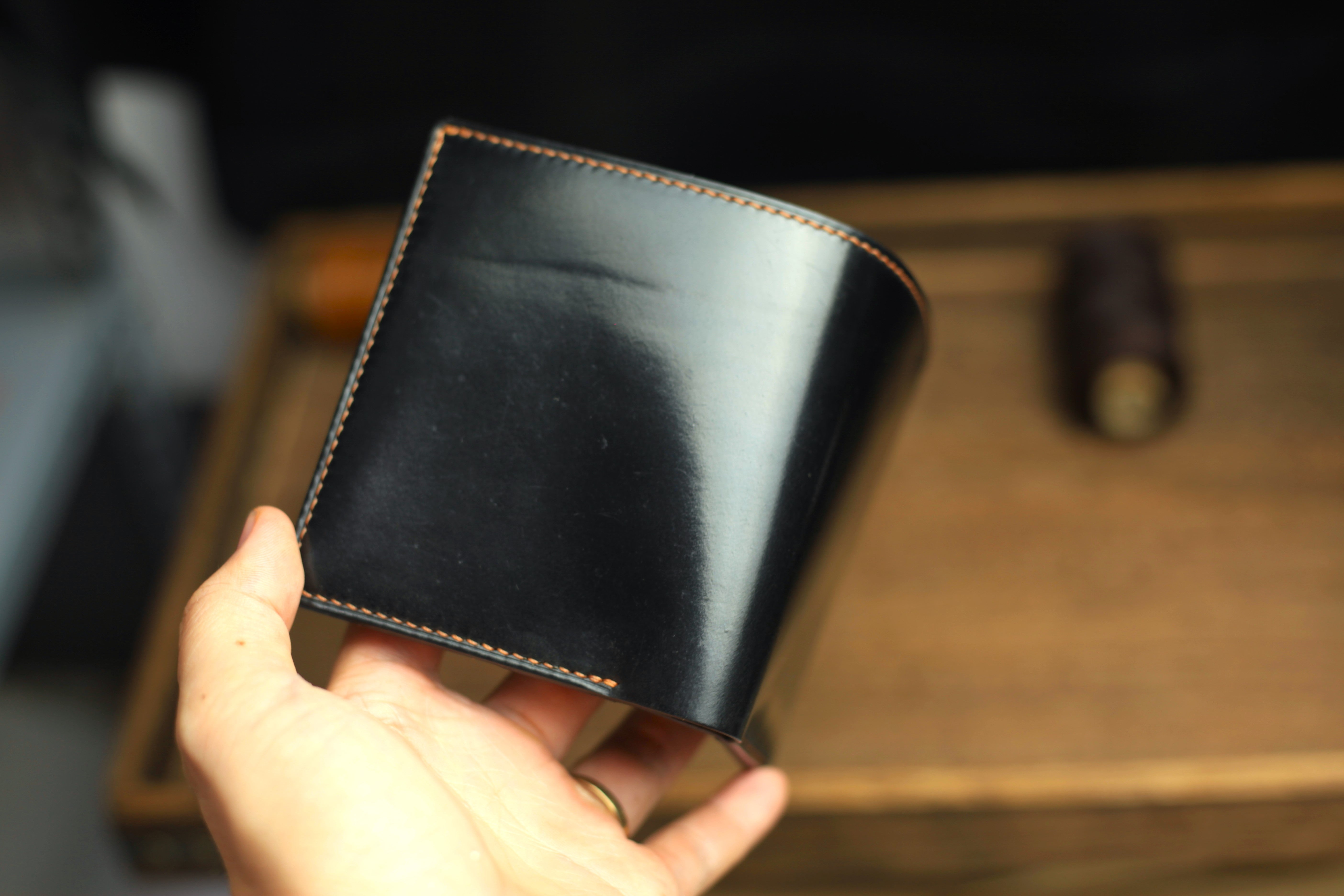 HORWEEN SHELL CORDOVAN LEATHER WALLET, HANDMADE MAN BIFLOD WALLET.