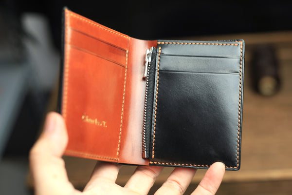 HORWEEN SHELL CORDOVAN LEATHER WALLET, HANDMADE MAN BIFLOD WALLET.