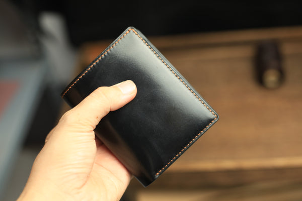 HORWEEN SHELL CORDOVAN LEATHER WALLET, HANDMADE MAN BIFLOD WALLET.