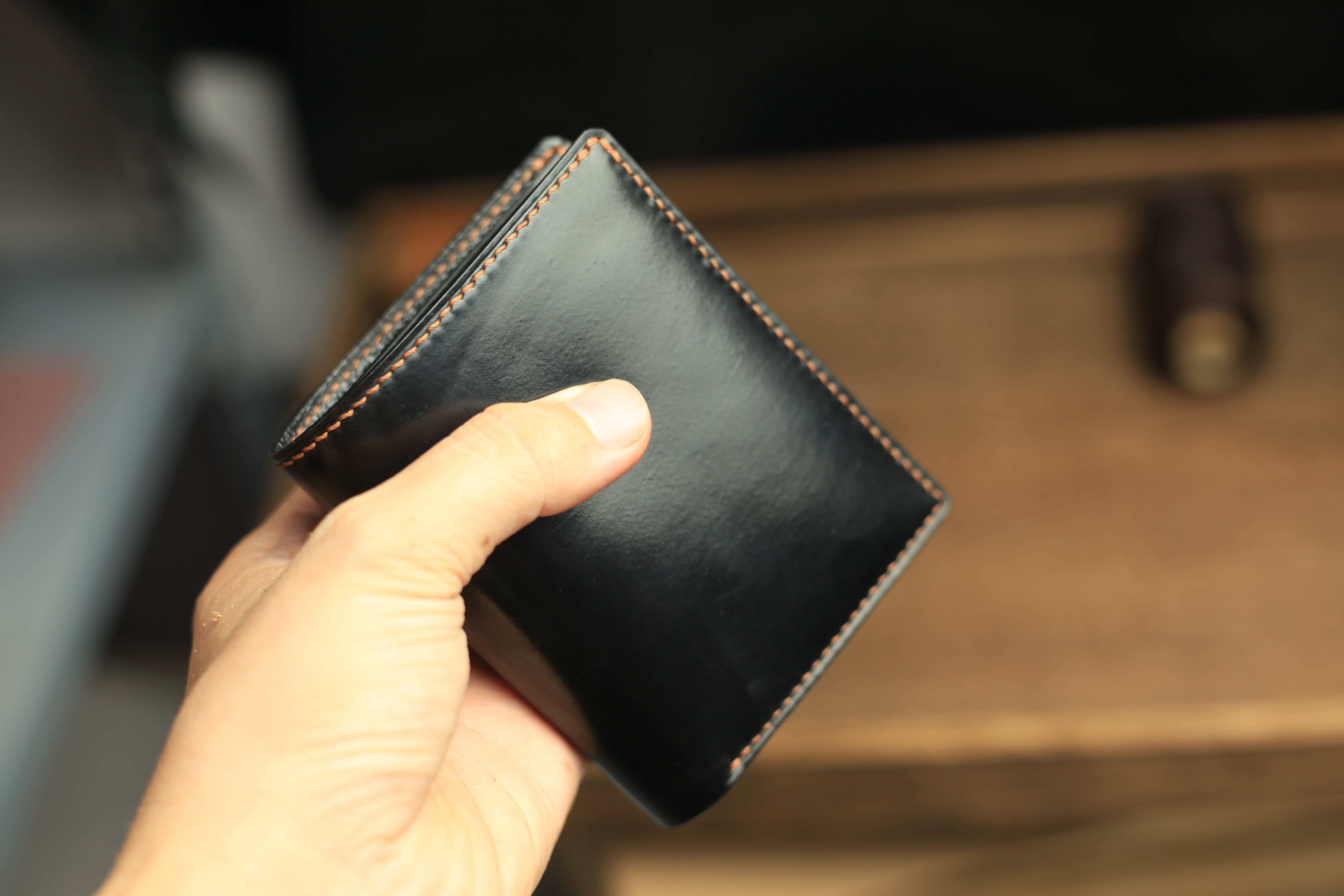 HORWEEN SHELL CORDOVAN LEATHER WALLET, HANDMADE MAN BIFLOD WALLET.