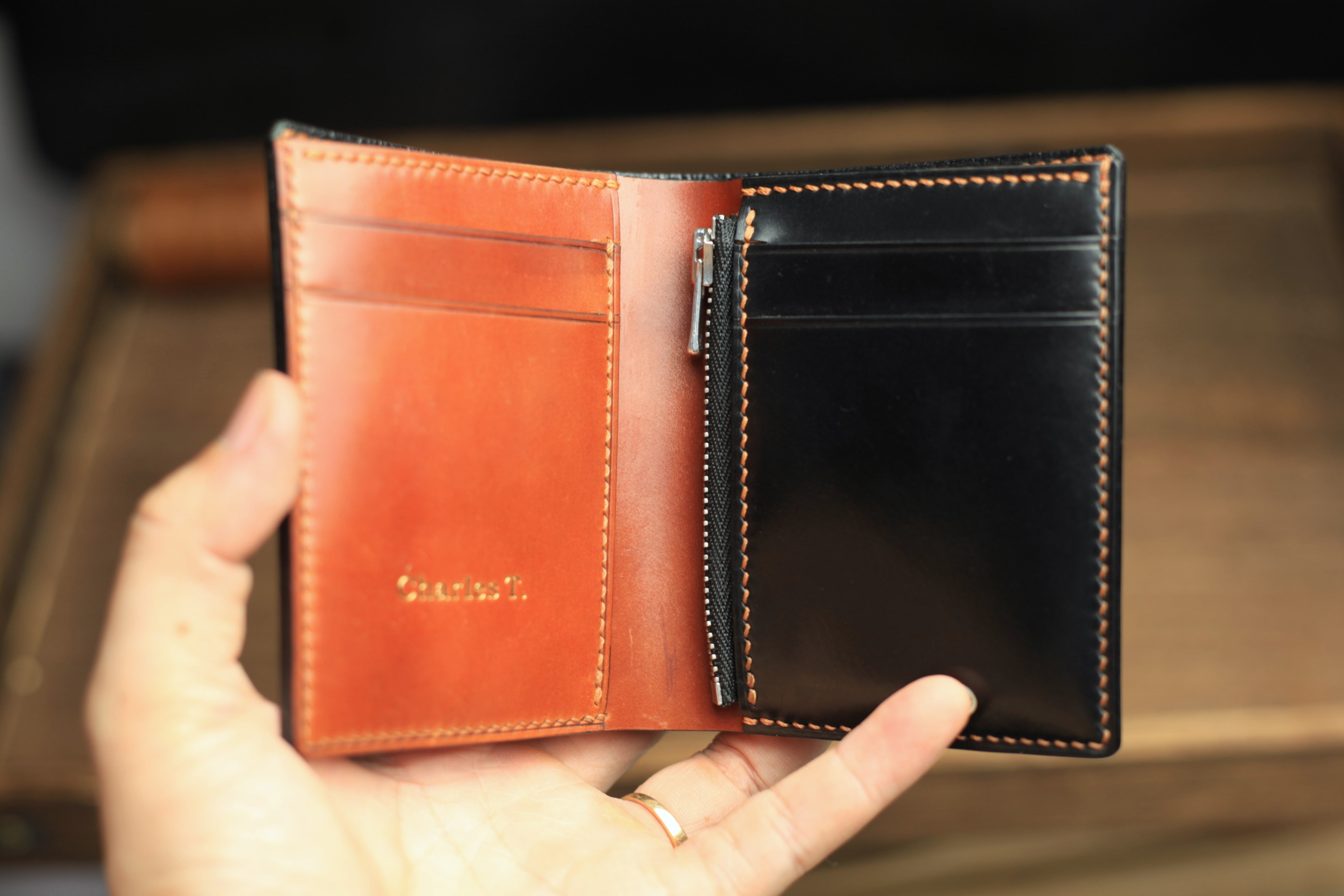 HORWEEN SHELL CORDOVAN LEATHER WALLET, HANDMADE MAN BIFLOD WALLET.