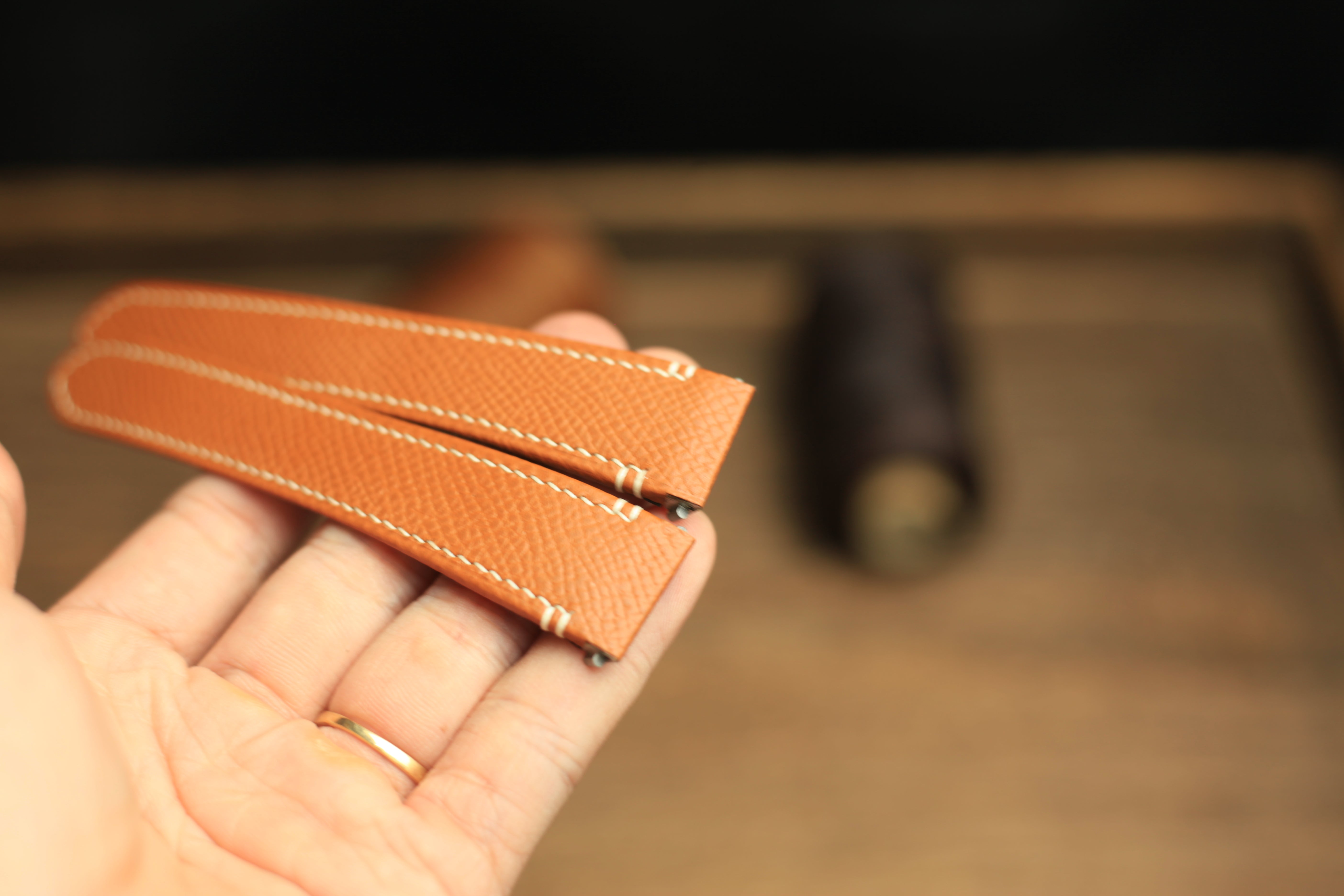 Gold Brown Epsom Leather Santos De Cartier Watch Strap