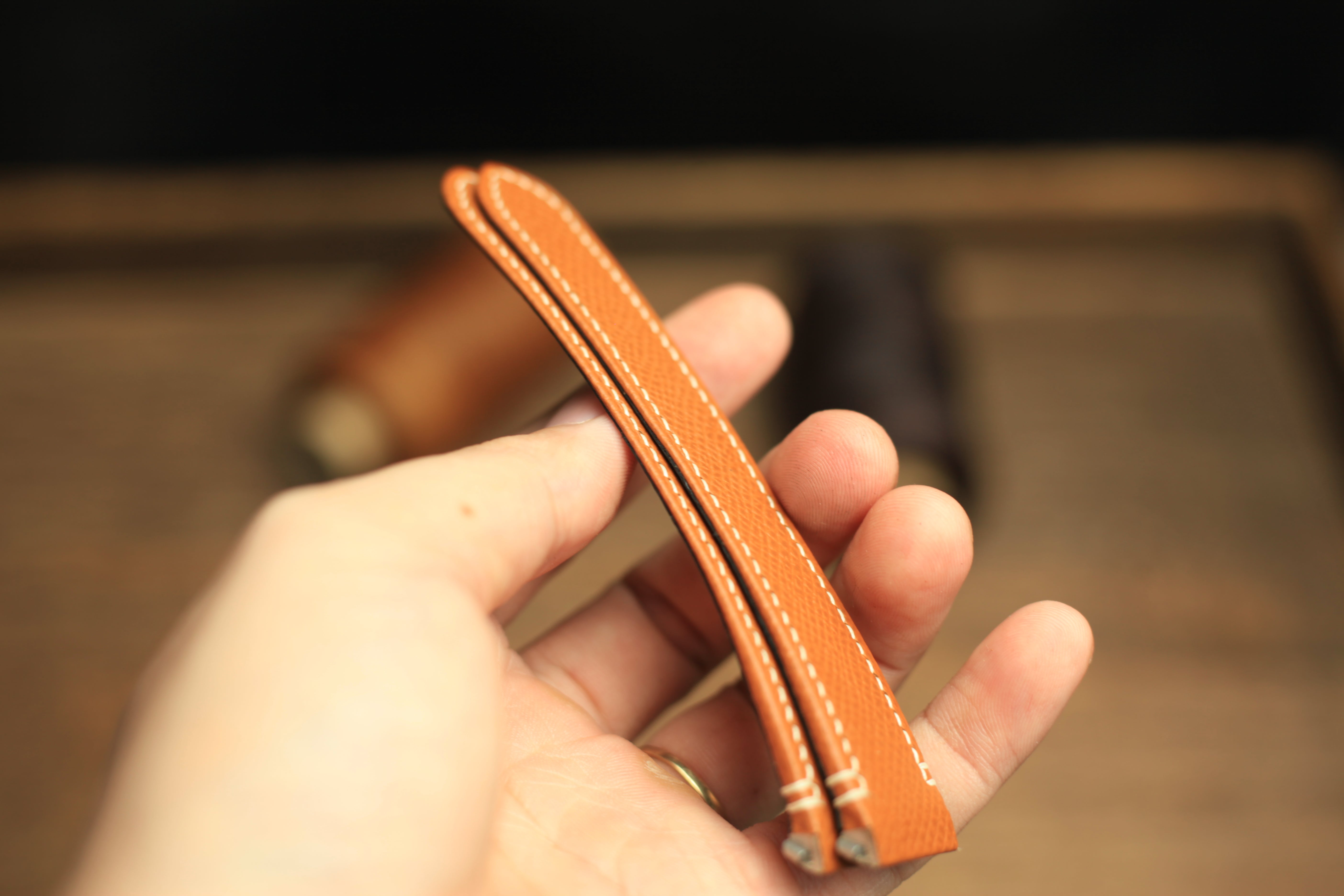 Gold Brown Epsom Leather Santos De Cartier Watch Strap