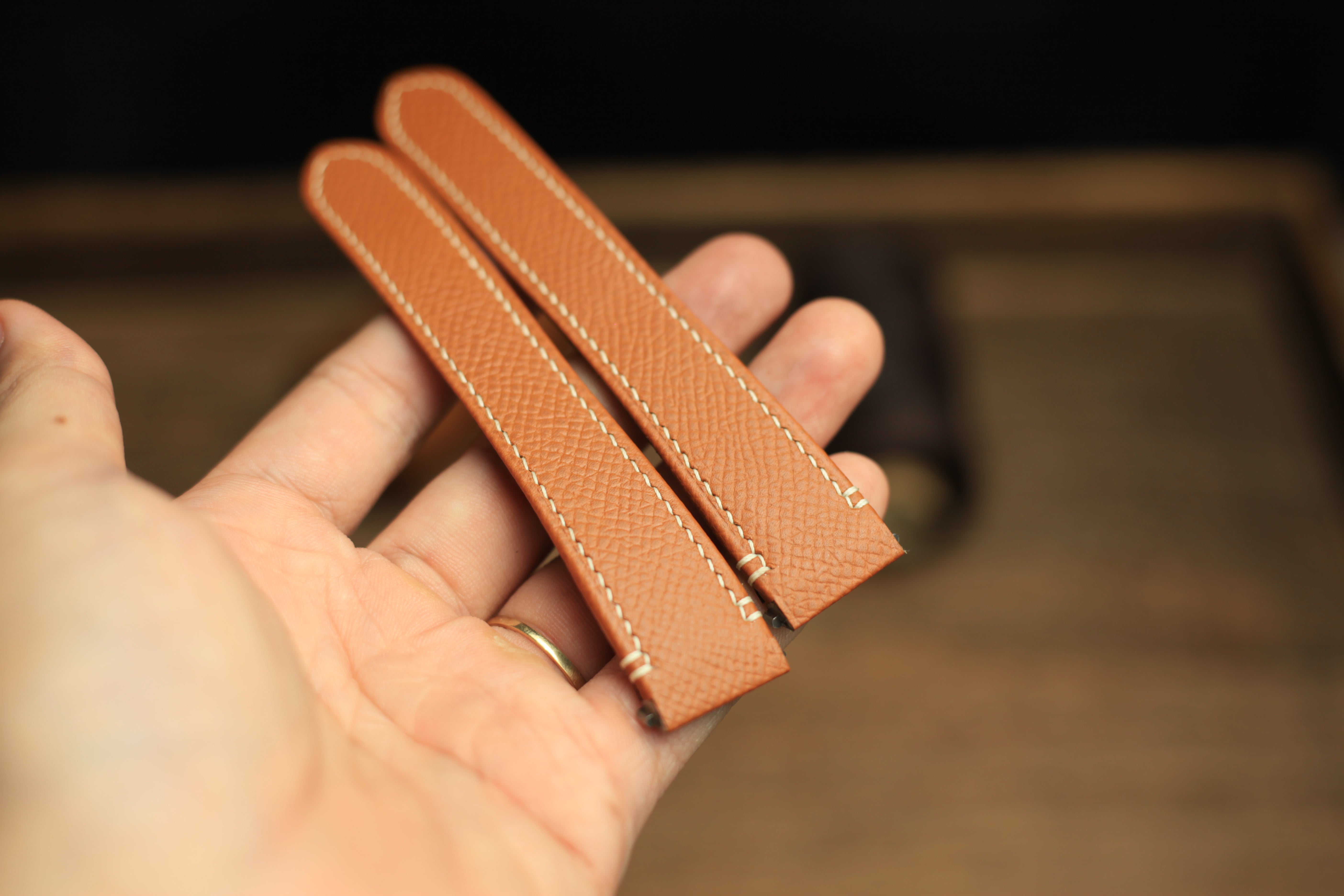 Gold Brown Epsom Leather Santos De Cartier Watch Strap