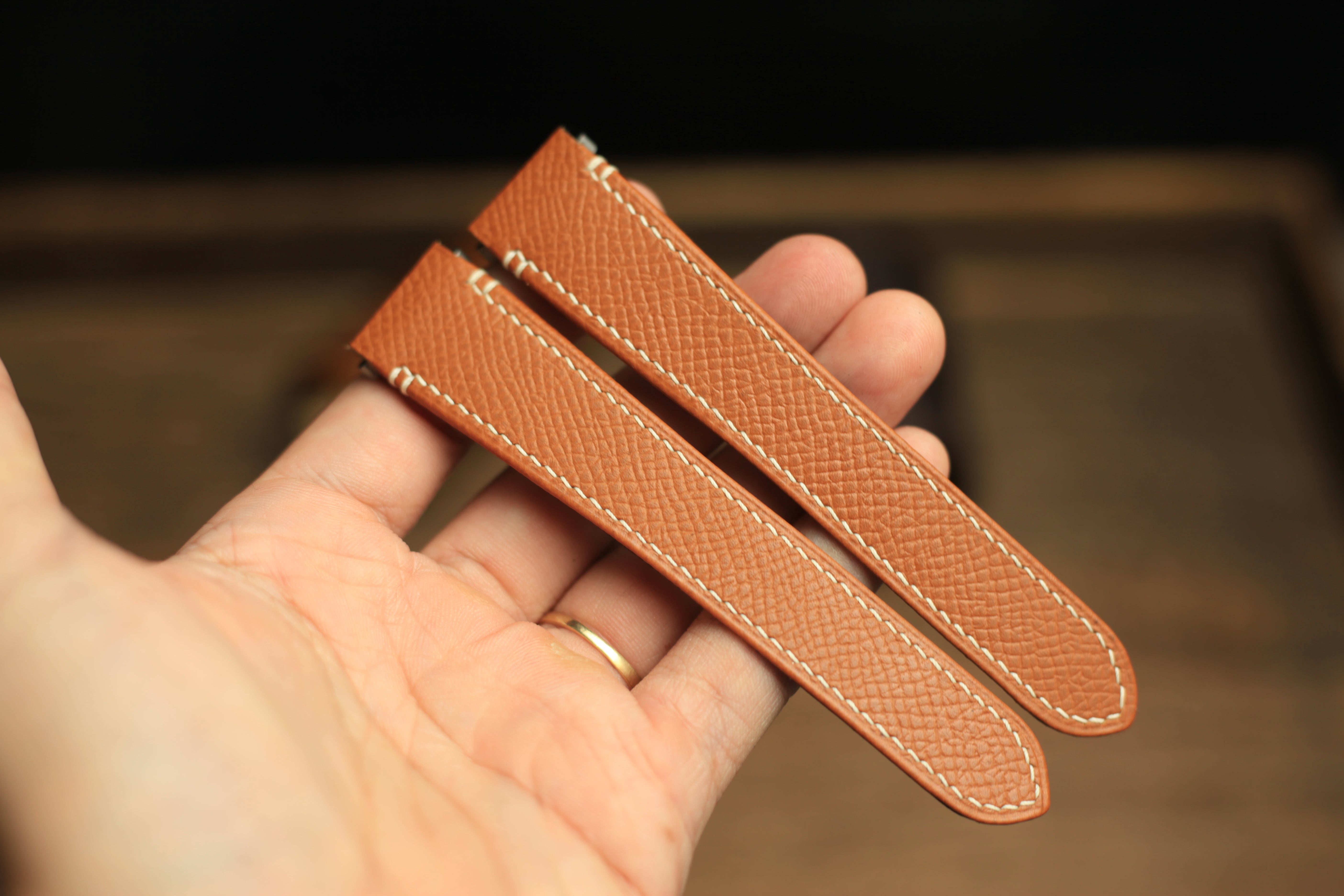 Gold Brown Epsom Leather Santos De Cartier Watch Strap