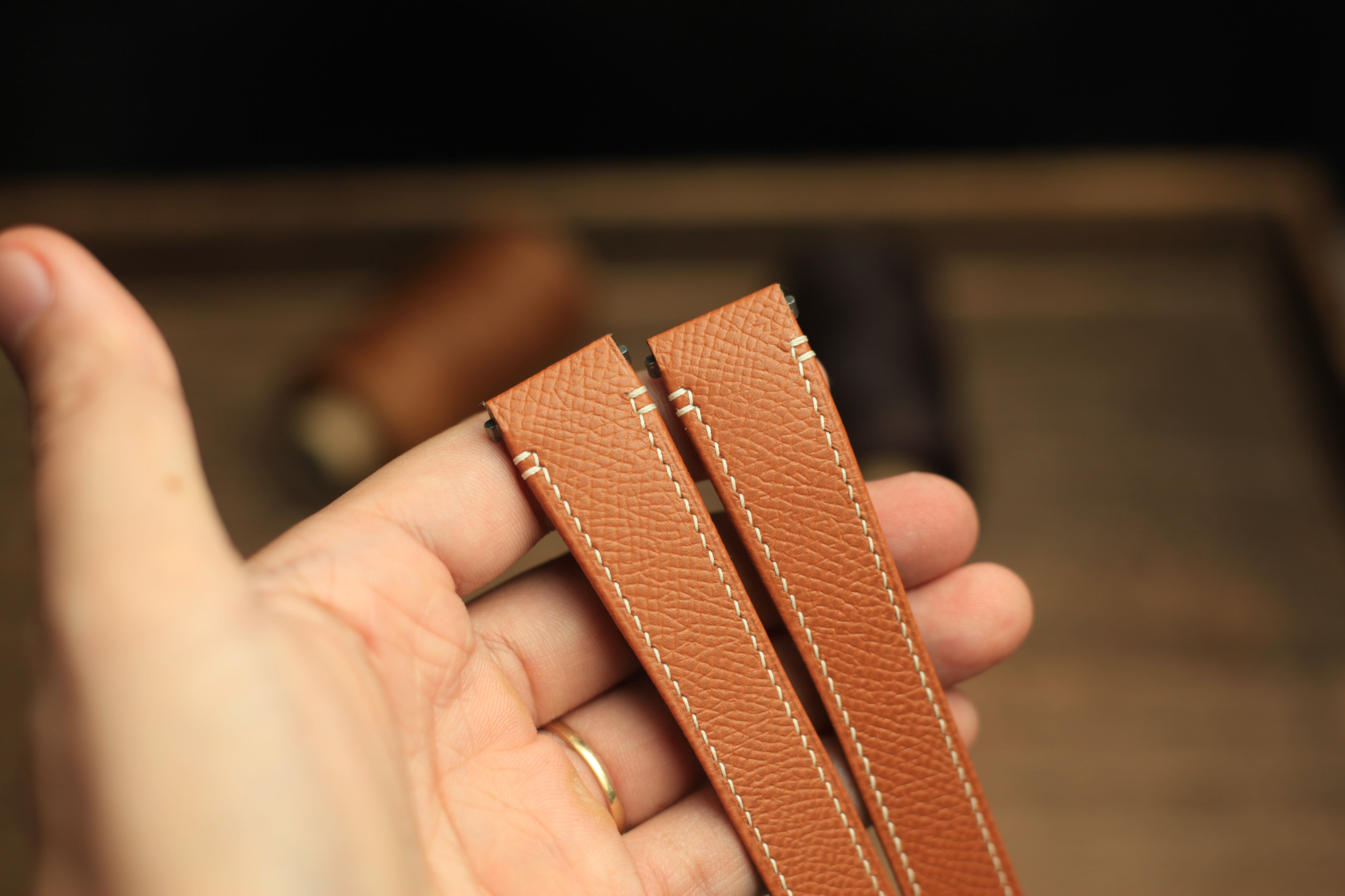 Gold Brown Epsom Leather Santos De Cartier Watch Strap