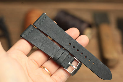 Row-Stitch Pueblo Black Leather Quick Release Watch Strap