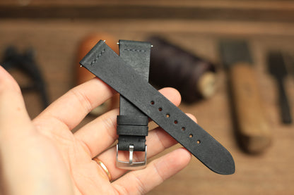 Row-Stitch Pueblo Black Leather Quick Release Watch Strap