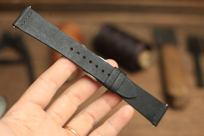 Row-Stitch Pueblo Black Leather Quick Release Watch Strap