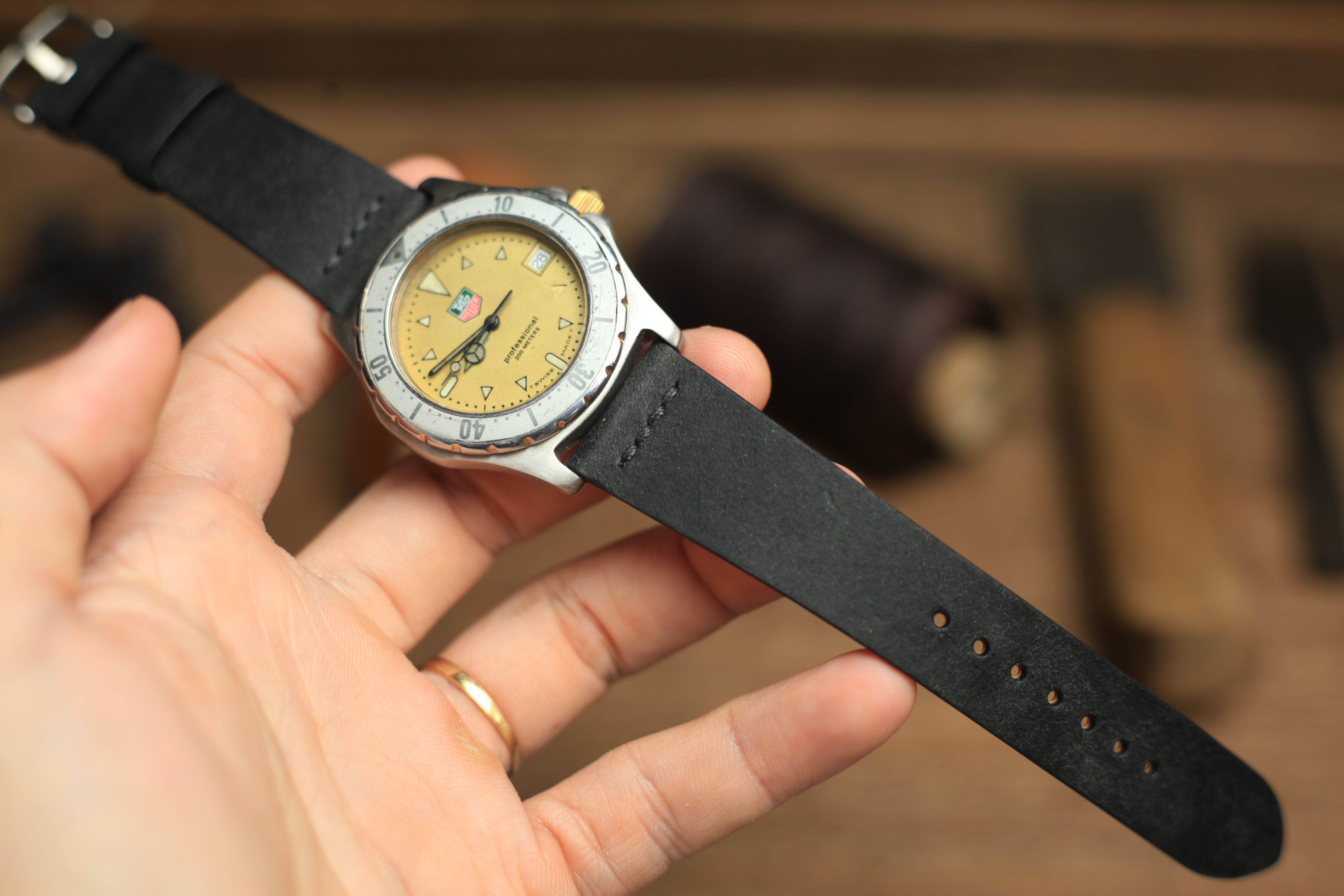 Row-Stitch Pueblo Black Leather Quick Release Watch Strap