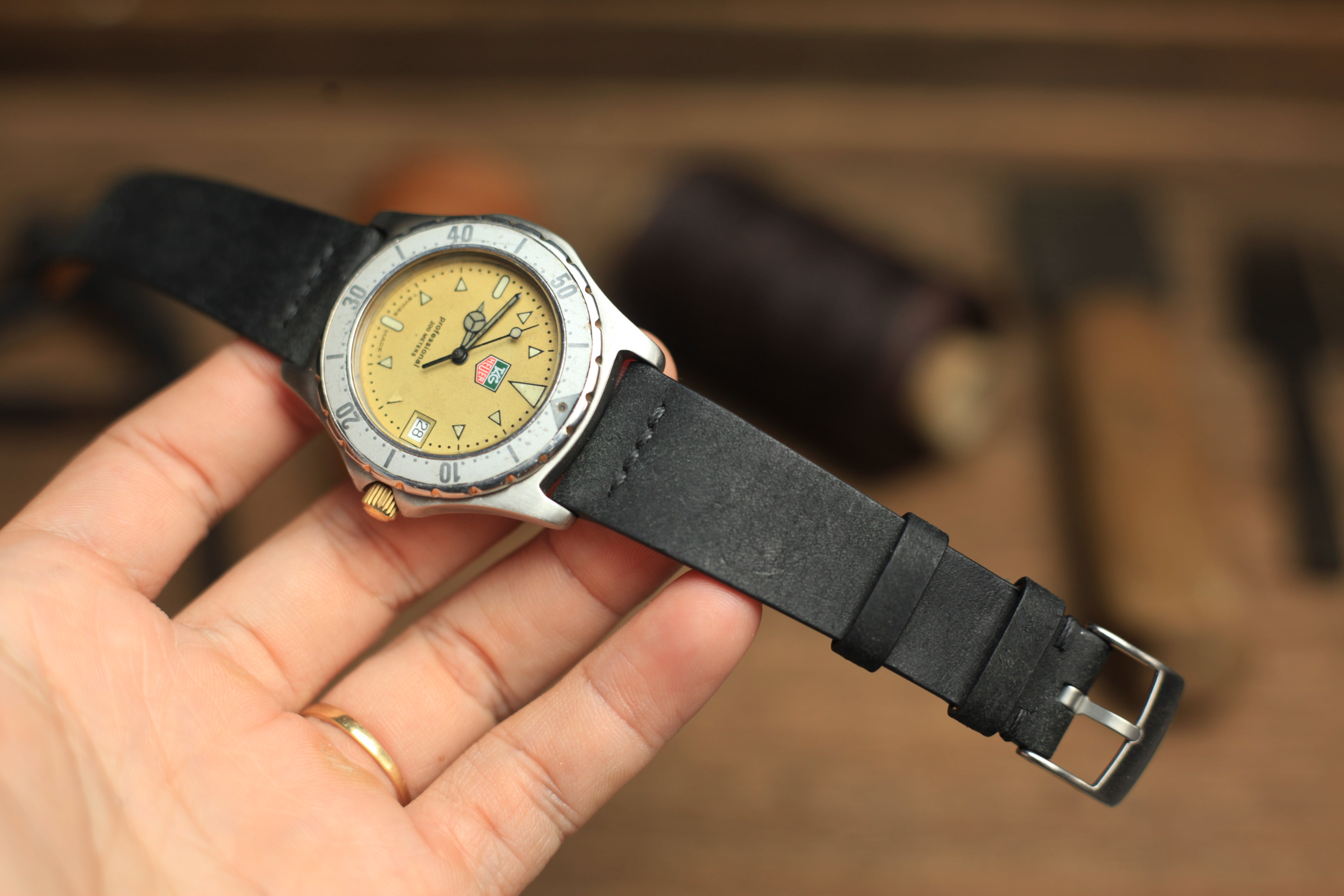 Row-Stitch Pueblo Black Leather Quick Release Watch Strap
