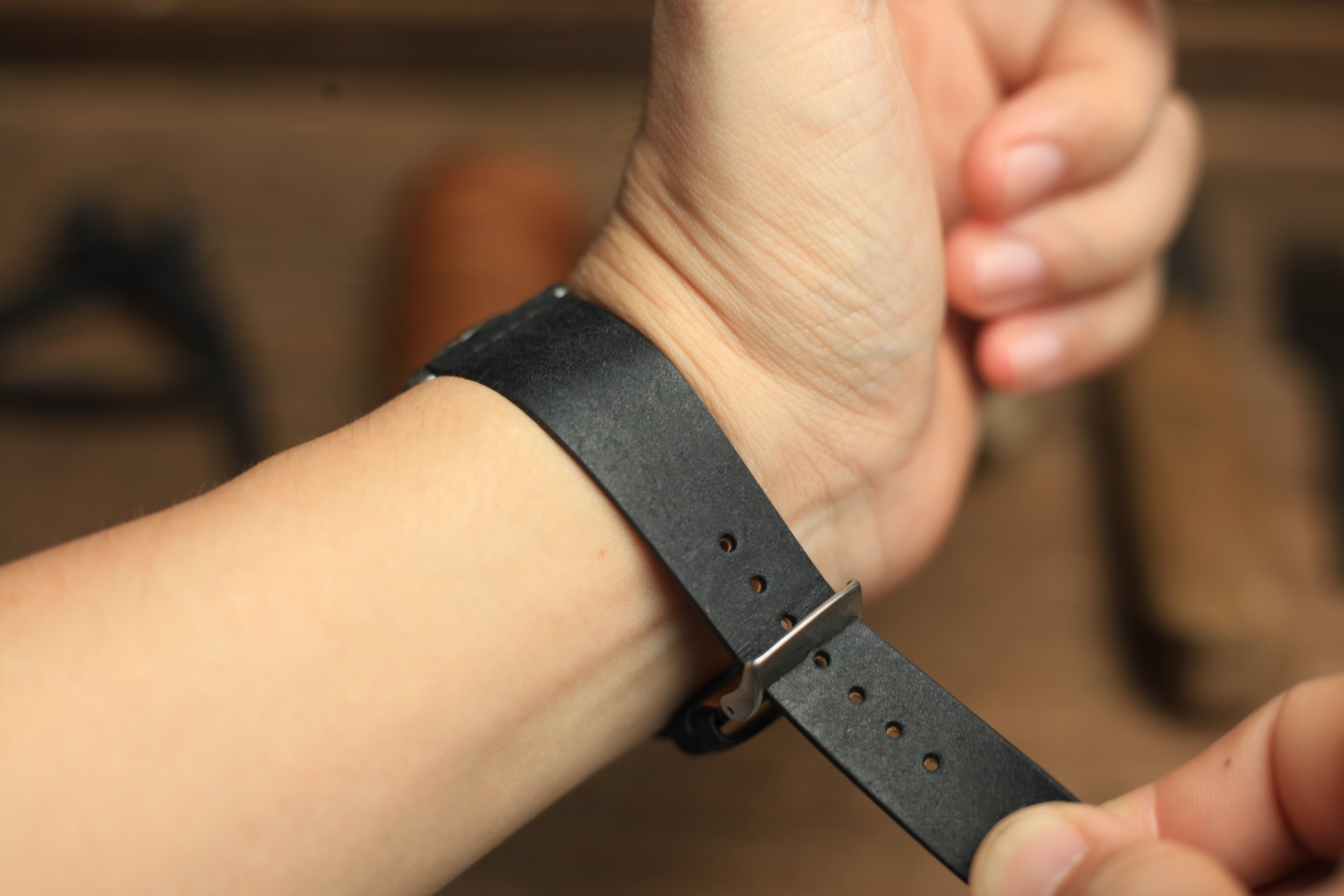 Row-Stitch Pueblo Black Leather Quick Release Watch Strap
