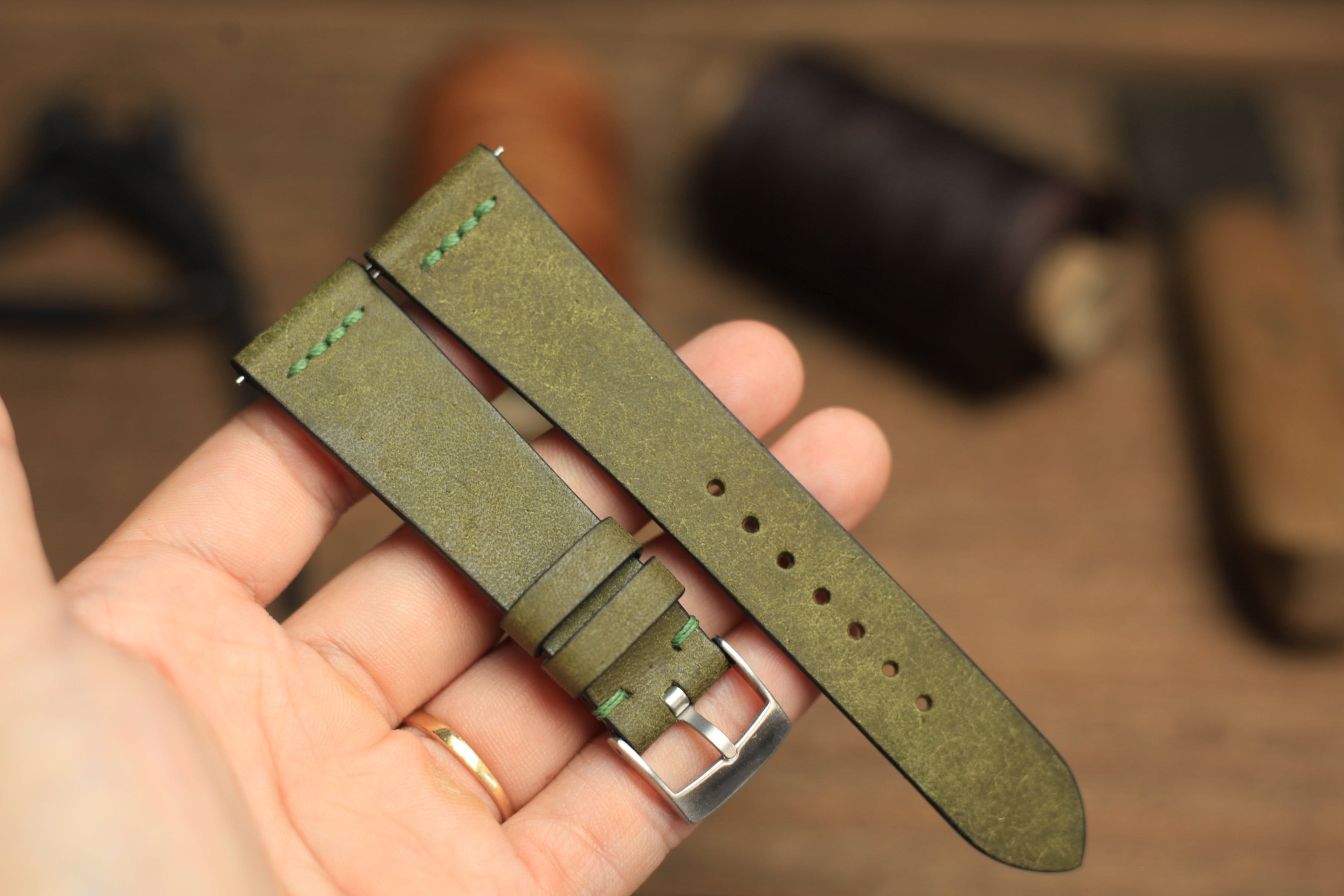Row-Stitch Pueblo Olive Green Quick Release Watch Strap