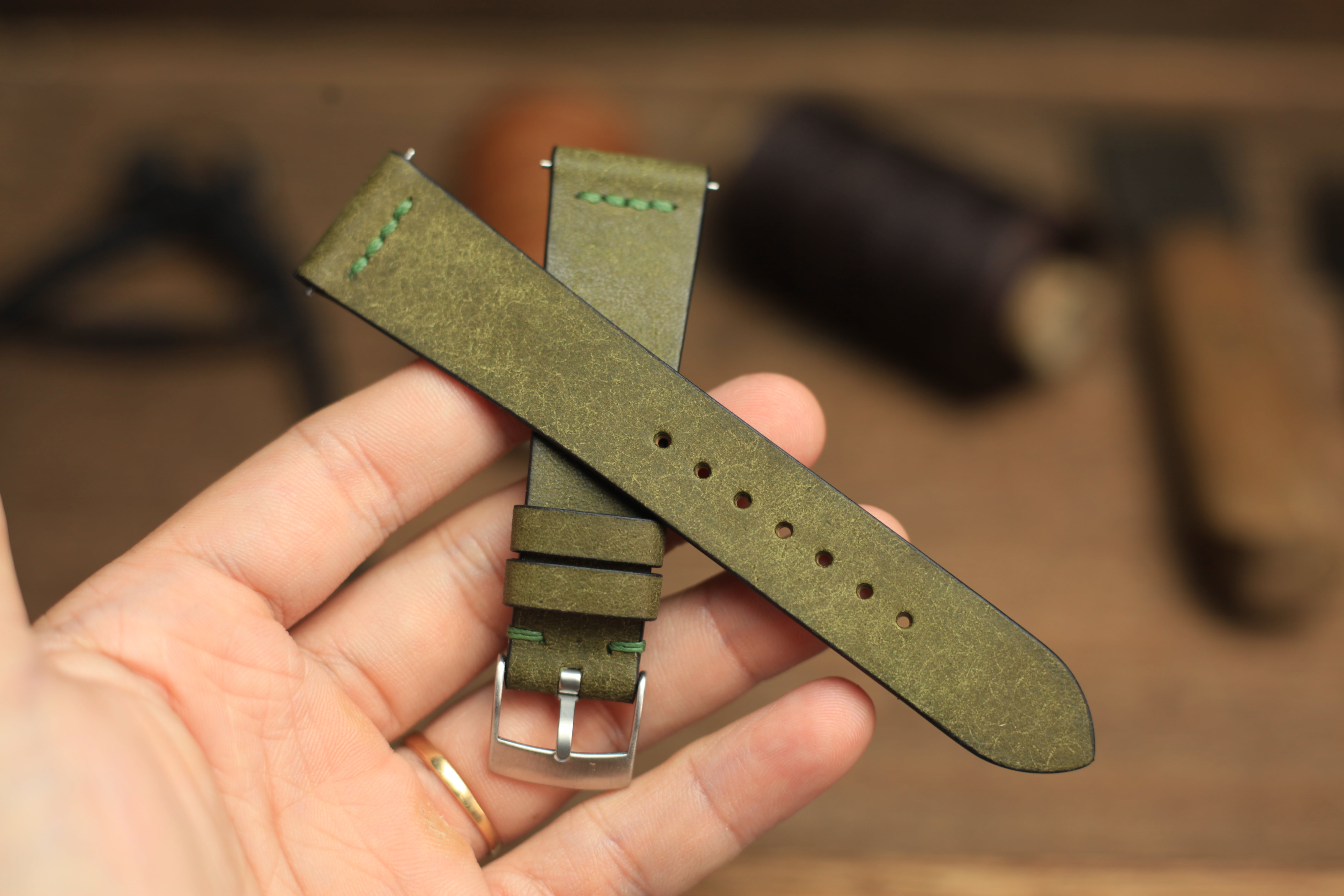 Row-Stitch Pueblo Olive Green Quick Release Watch Strap