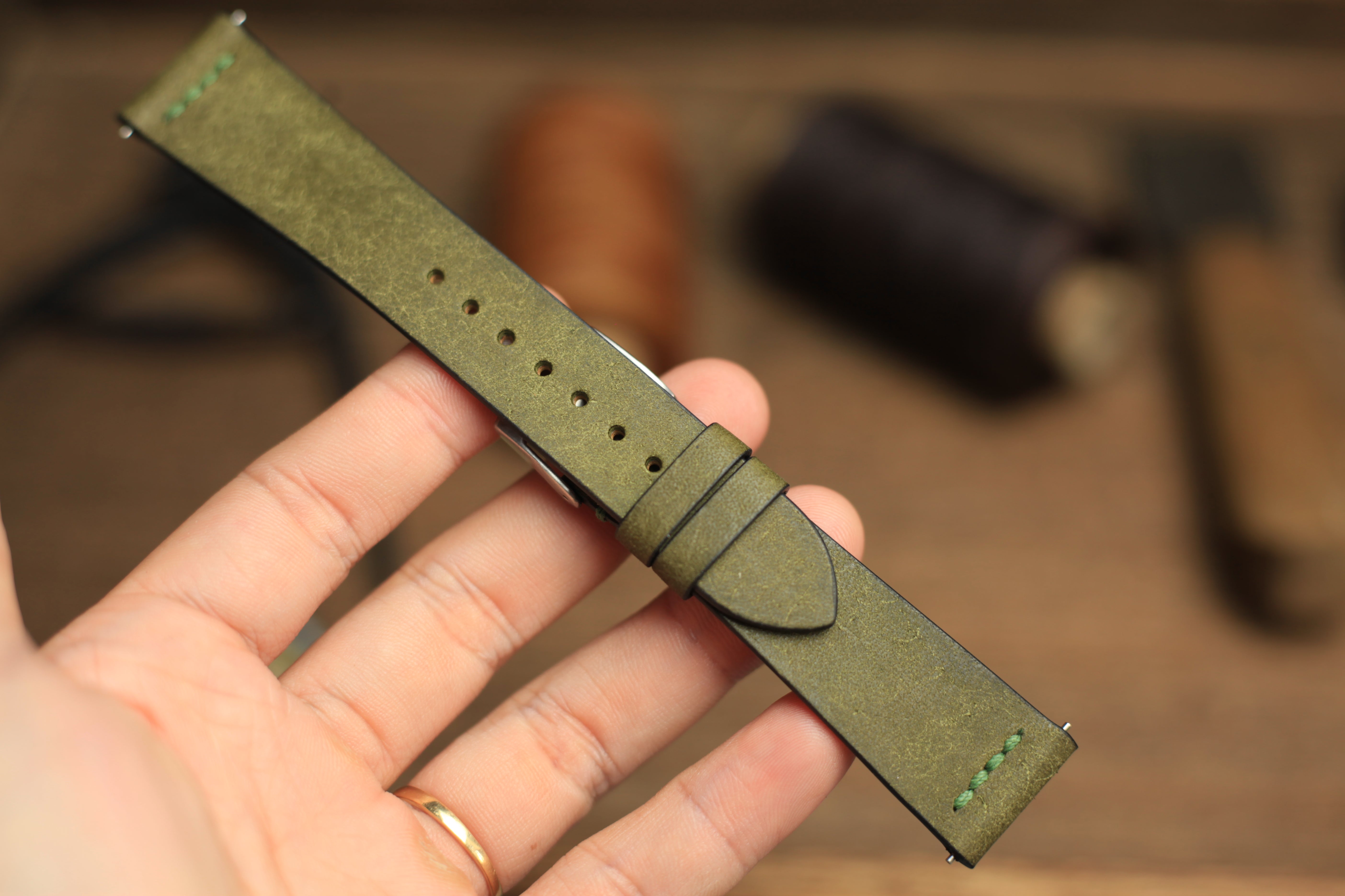 Row-Stitch Pueblo Olive Green Quick Release Watch Strap