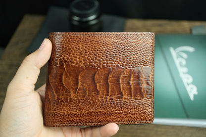 Chestnut Brown Ostrich Leather Biflod Wallet.