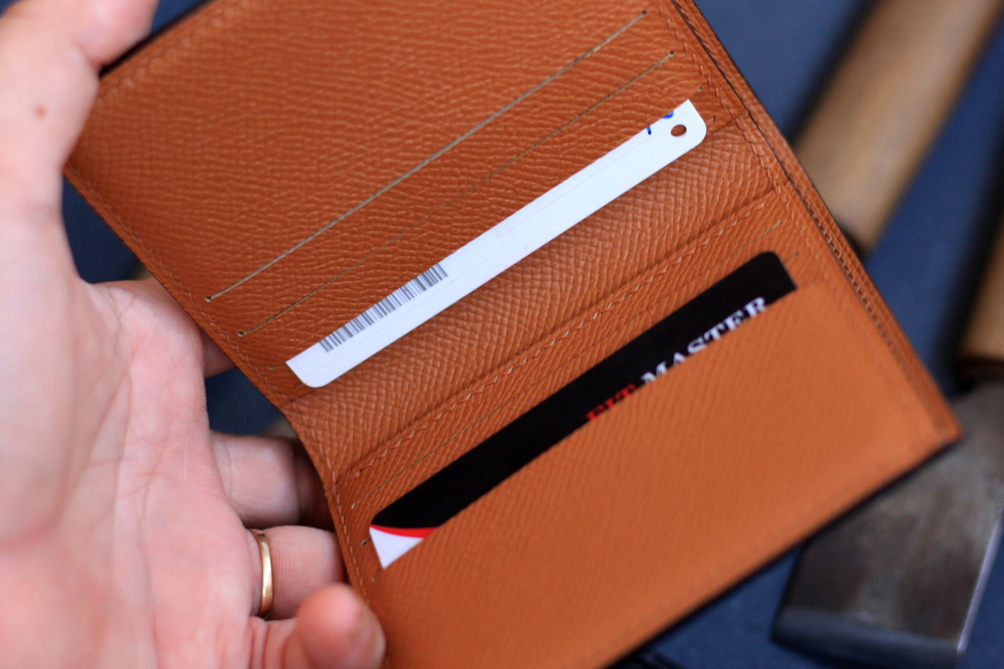 Bifold Men’s Wallet, Epi Black/Epsom Gold Brown Leather