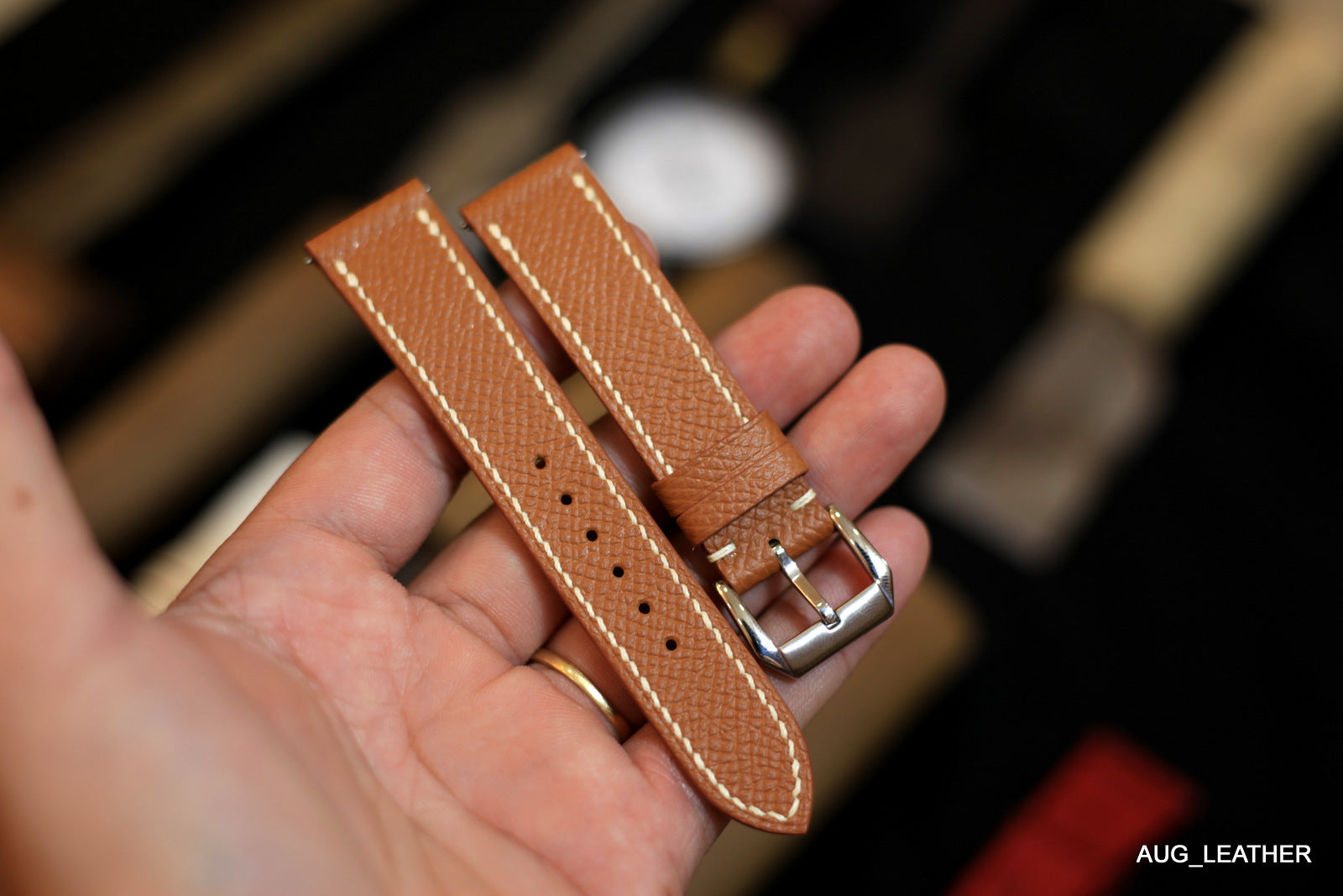 Gold Brown Leather Watch Strap, Quick Release