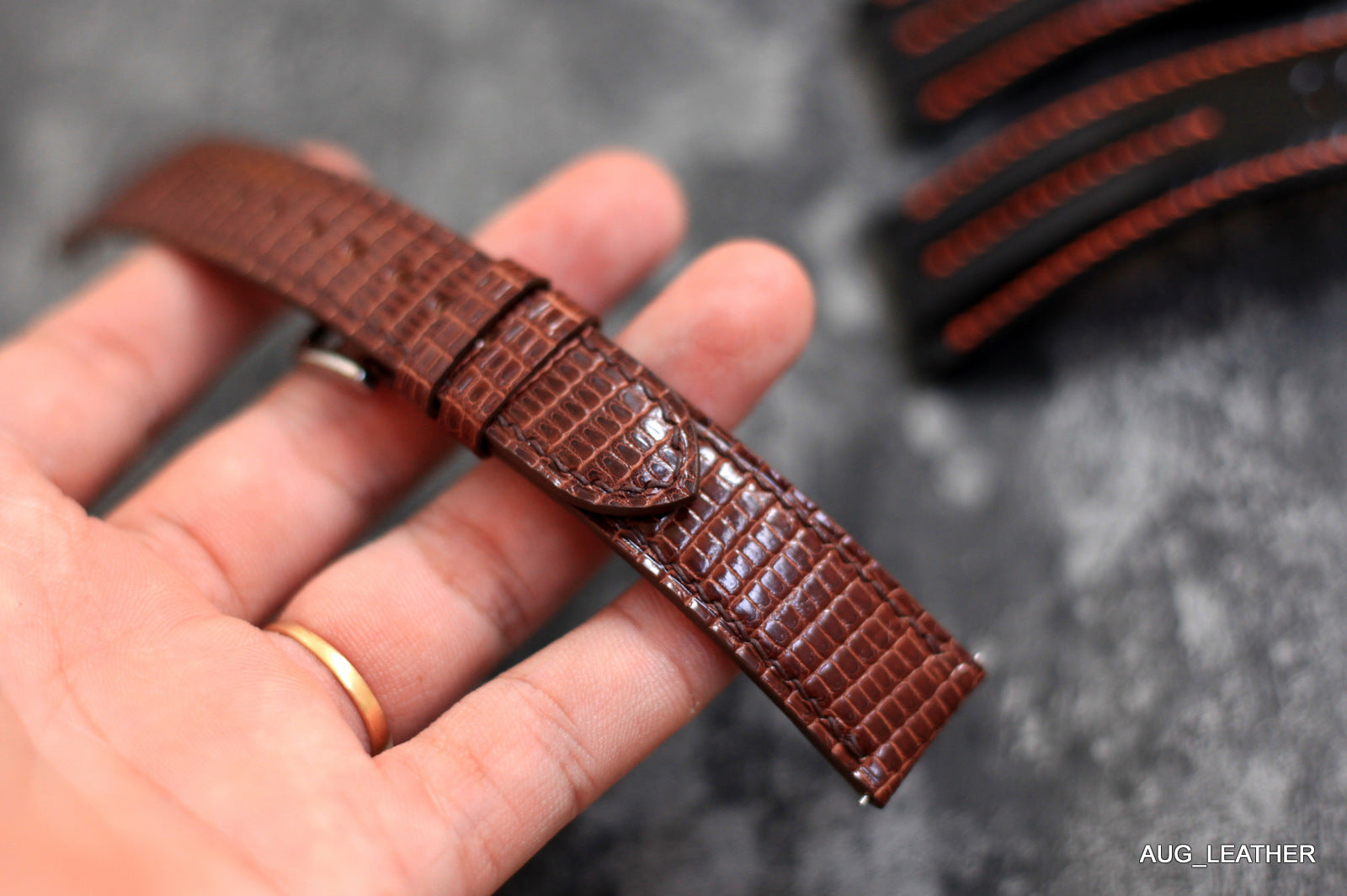 Brown Lizard Leather Watch Strap, Handmade Band