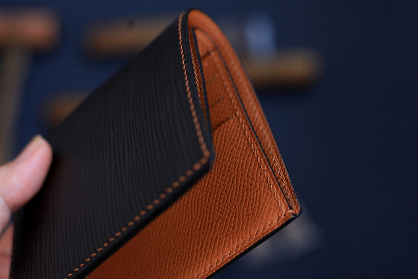 Bifold Men’s Wallet, Epi Black/Epsom Gold Brown Leather