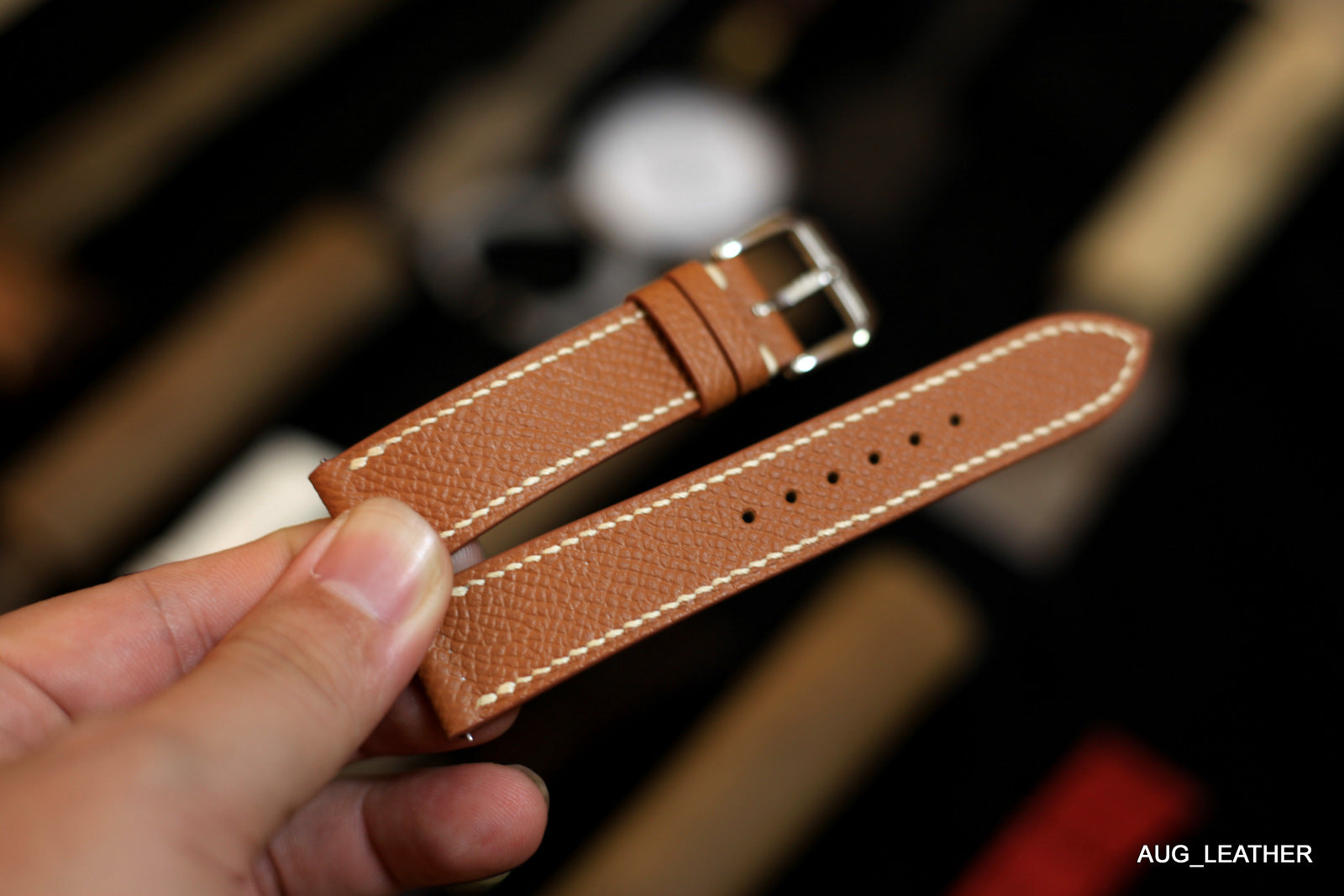 Gold Brown Leather Watch Strap, Quick Release